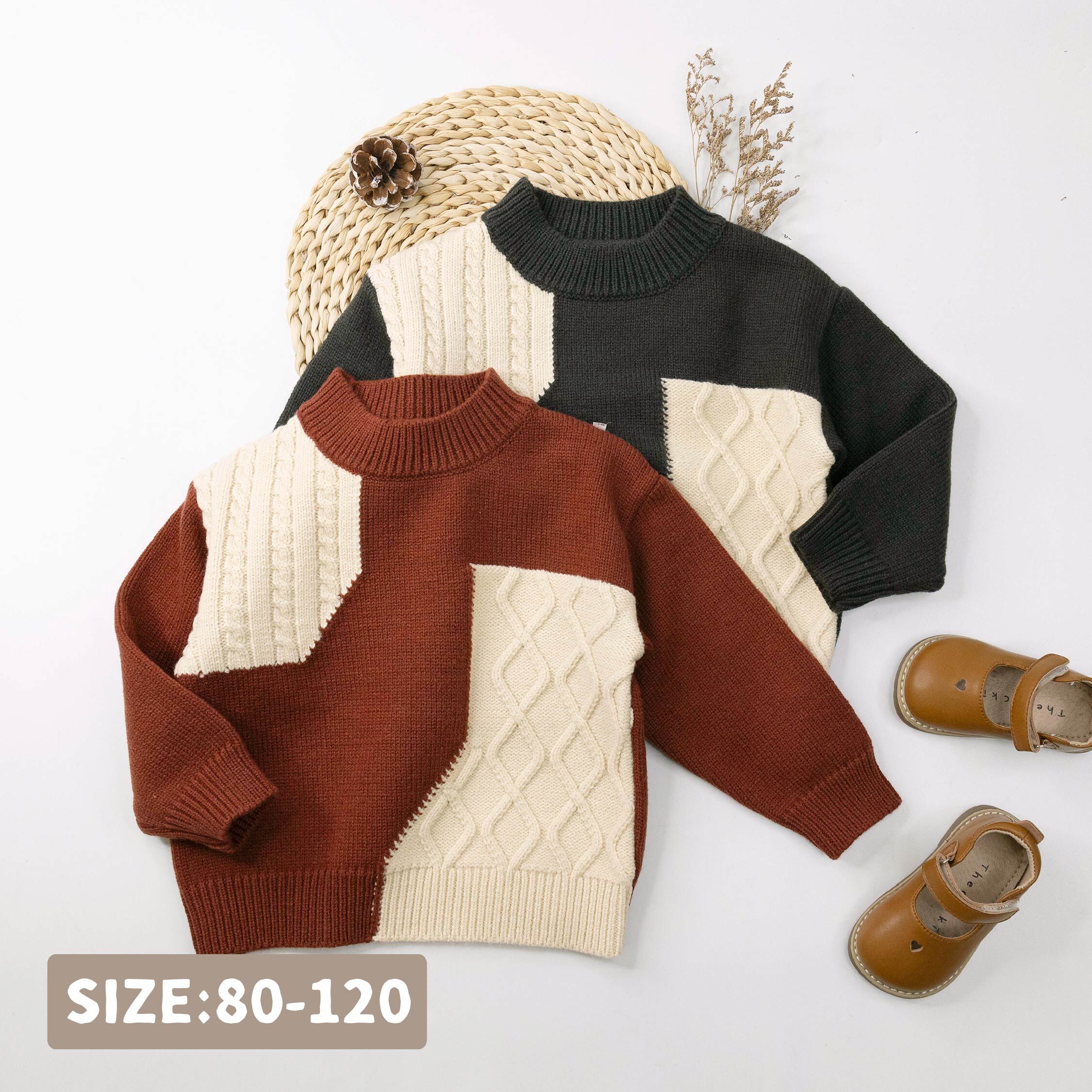 【H55741】麻花幾何拼接針織上衣＊二色