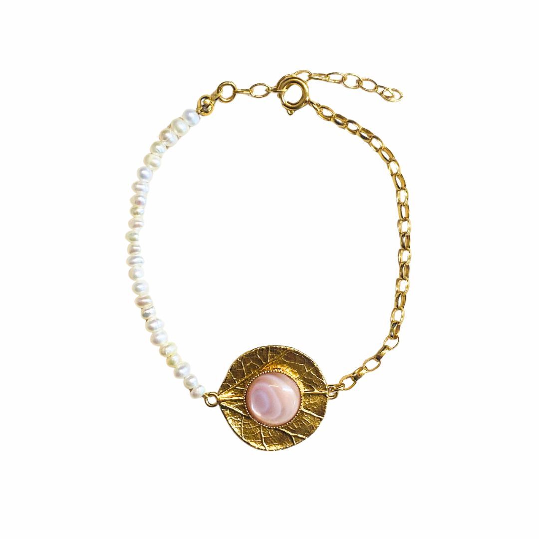 1TA0524-500 THALLO Kimolos Bracelet Geometric 24K Gold Vermeil On Sterling Silver Pearl Gold Pink #s288b (A-LX-E)