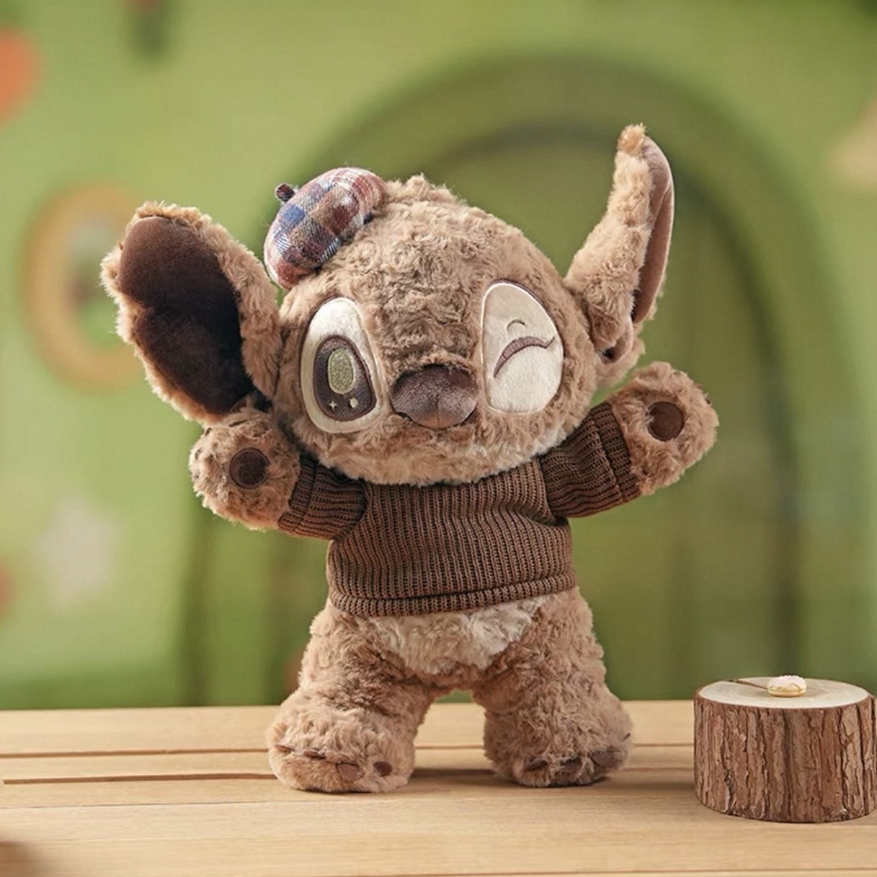 DISNEY 迪士尼 史迪奇 暖冬巧克力 貝蕾帽 絨毛玩偶 公仔