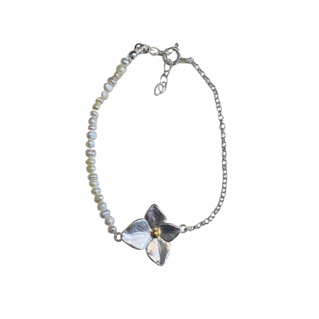 1TA0524-501 THALLO Petals Hydrangea Bracelet 24K Gold and Sterling Silver Pearl #s298b (A-LX-E)