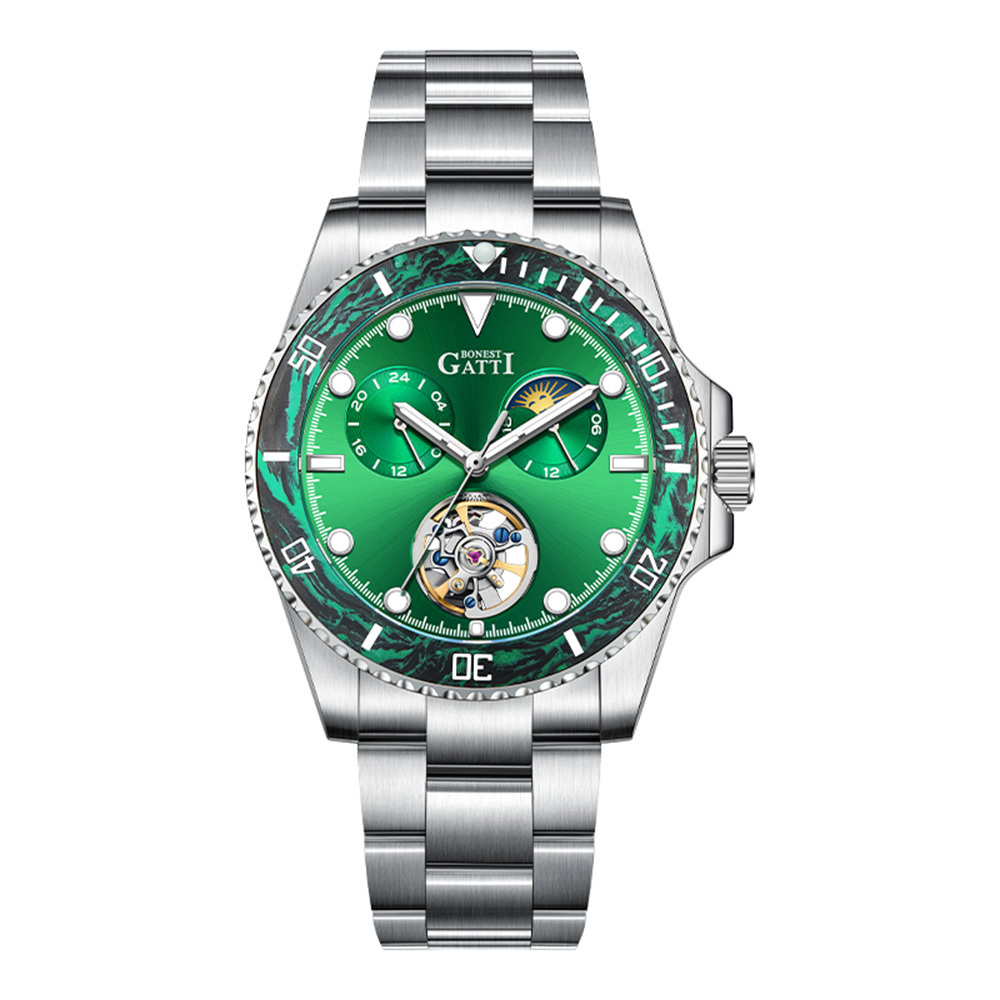 【Bonest Gatti 布加迪】超越潛航系列 BG8003 真兩眼 雙面鏤空 日月星辰 夜光 碳纖維 機械錶