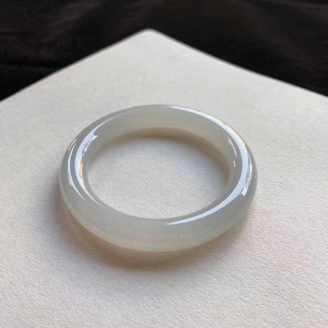 翡翠冰種白圓條手鐲,天然翡翠A玉, 緬甸玉, Jade, Jadeite