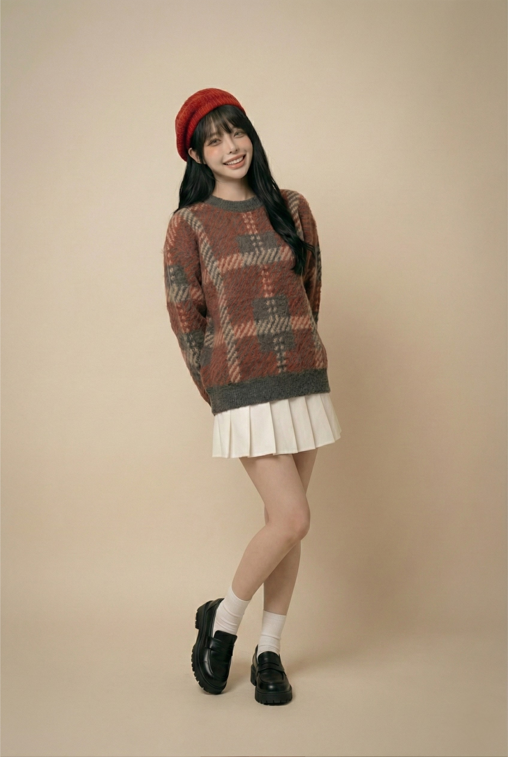 SA 彩色提花格紋針織 TOP