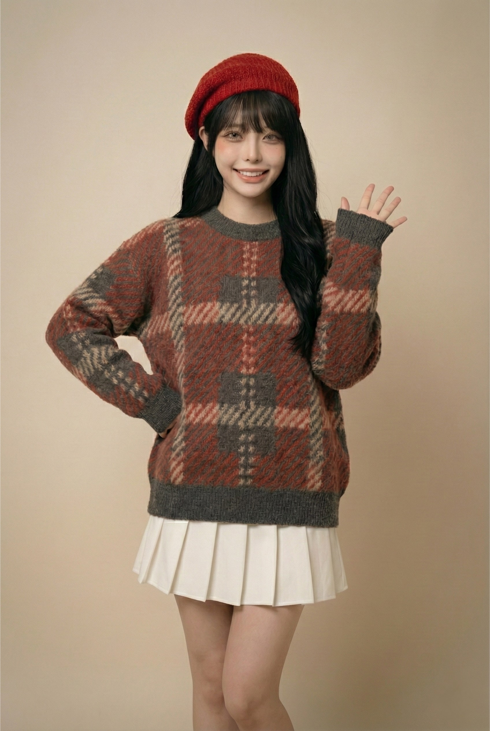 SA 彩色提花格紋針織 TOP