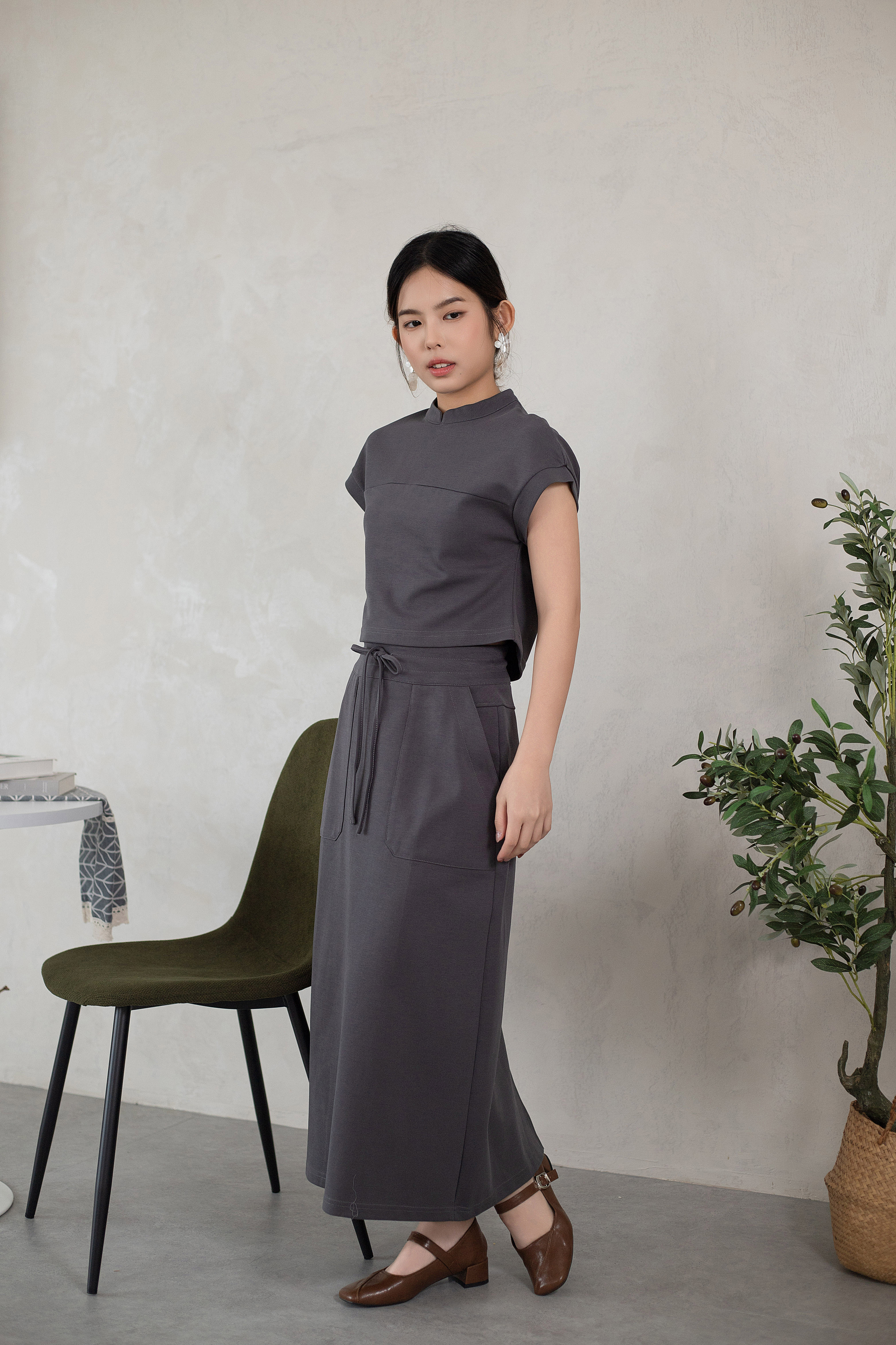 Yumo Column Skirt Ash Grey -2615SKGRY