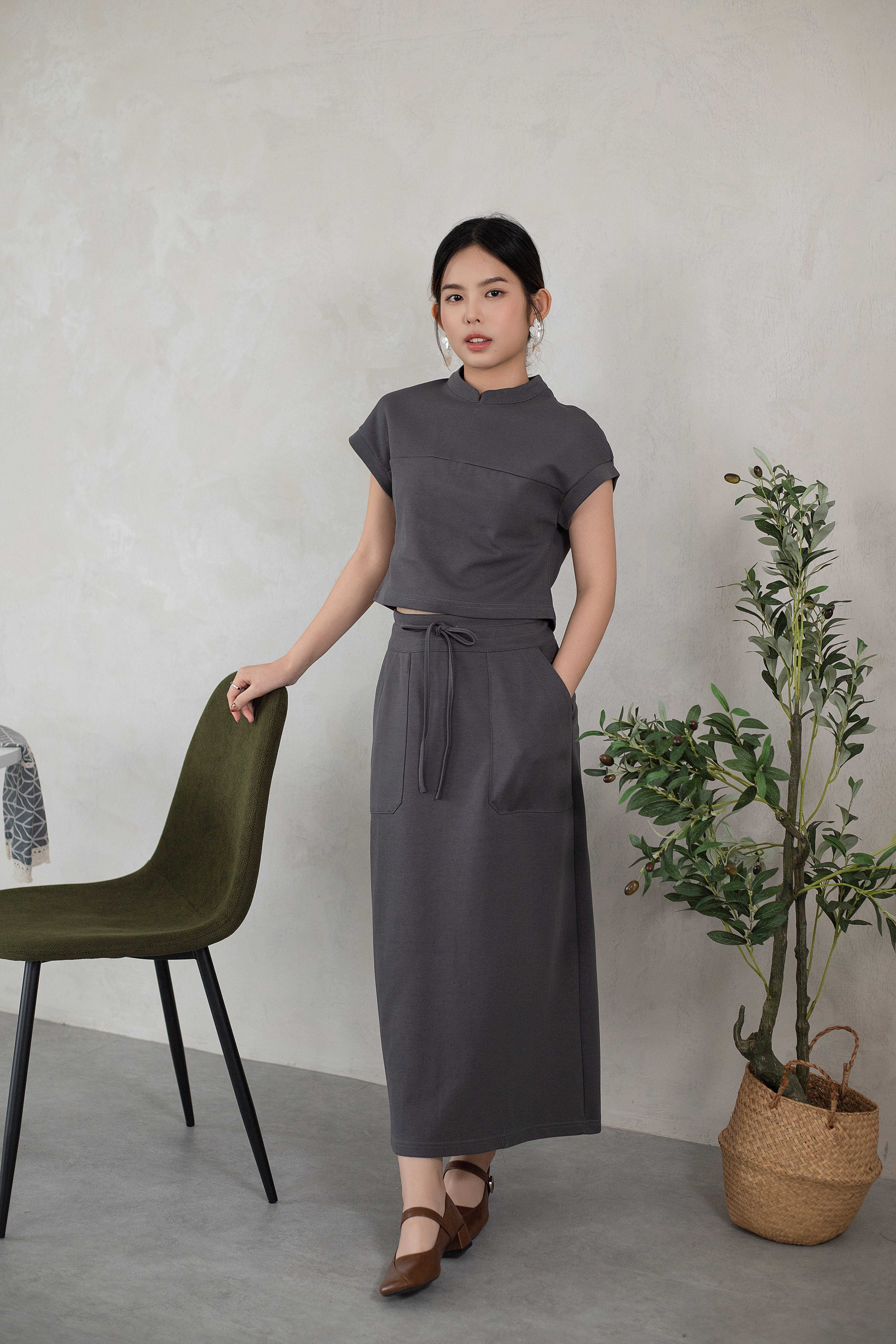 Yumo Column Skirt Ash Grey -2615SKGRY