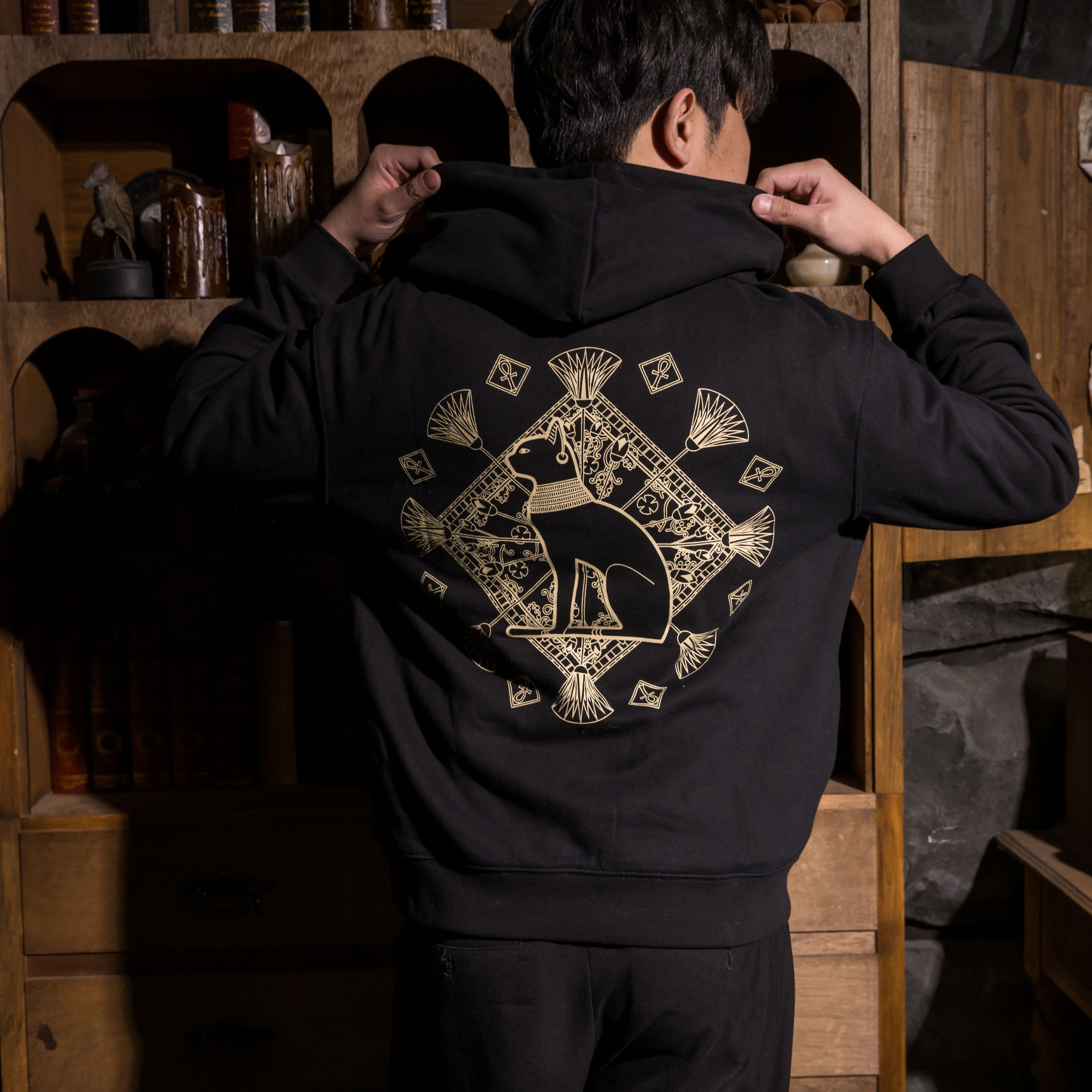 世界古文明藝術厚磅帽T｜安德森貓 黑