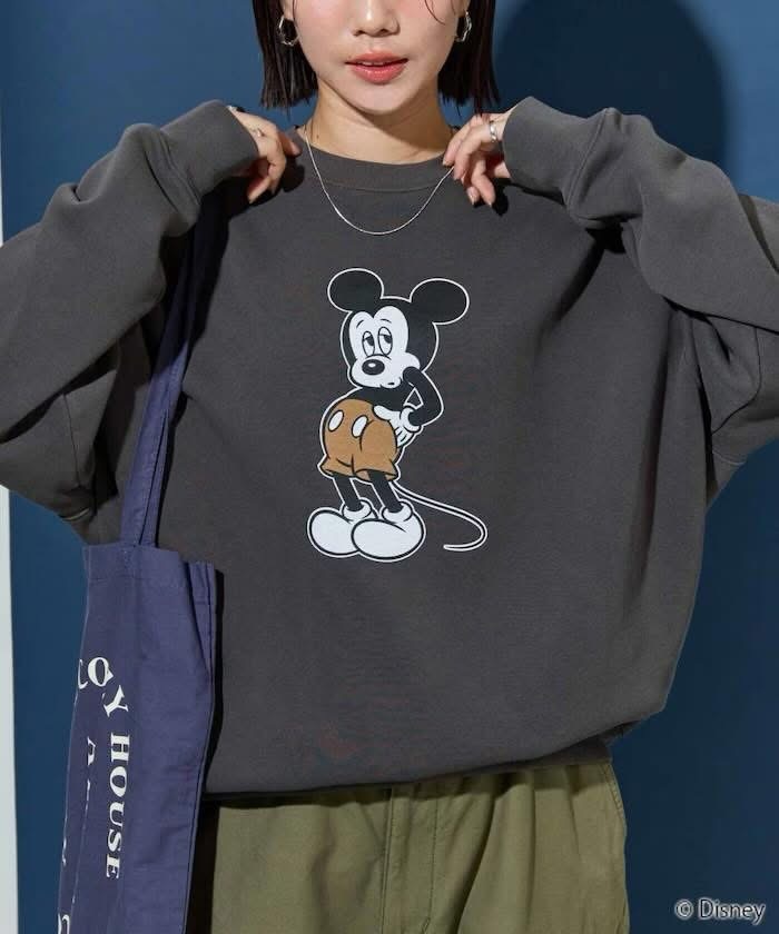 FREAK'S STORE 別注/Mickey Mouse/ミッキーマウス/前後 プリン トvintage 加工 スウェット黑（1322248901430）