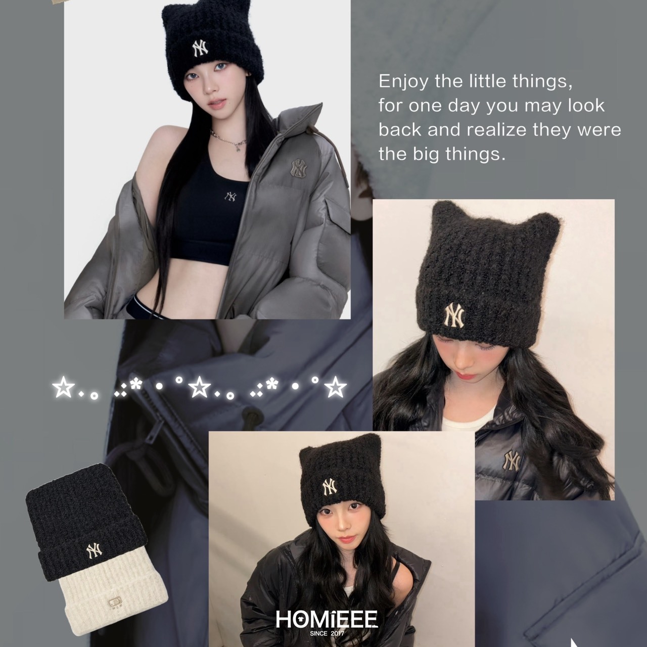 MLB Beanie 毛帽 貓耳 KARINA 劉知珉 韓國 黑色 米白