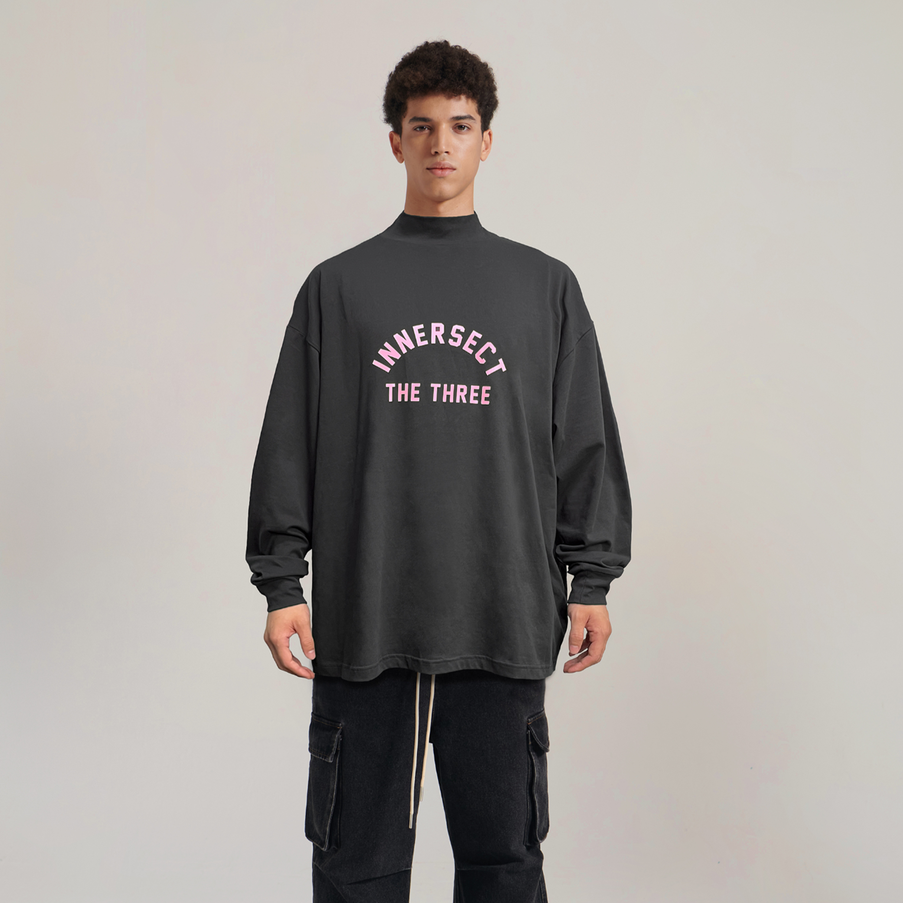 預購1/30前抵台 INNERSECT 三生萬物 灰粉半高領 長袖 上衣 寬鬆【INN24FWTTE245】