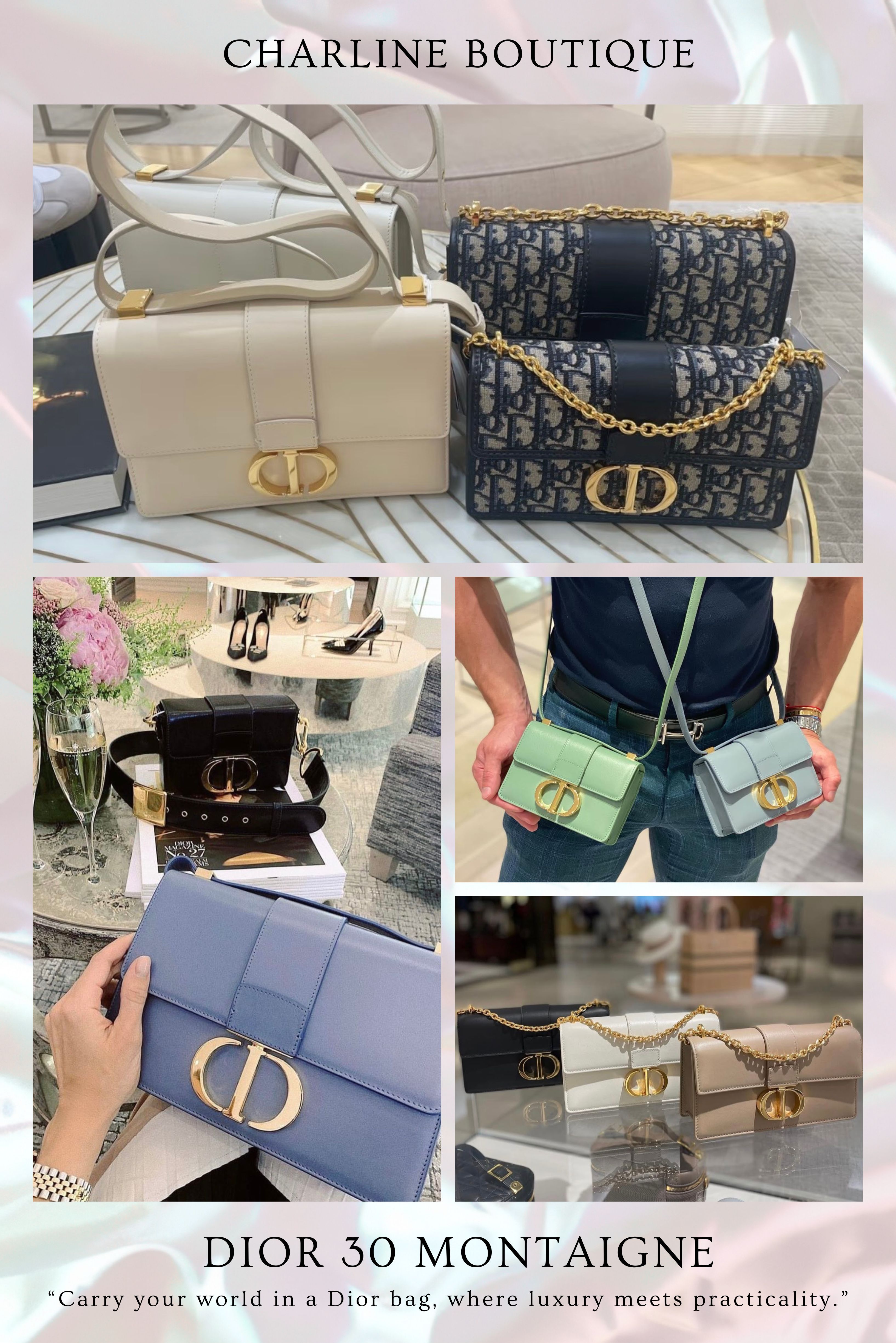 看完以上對 Dior 30 Montaigne 系列的設計定位、尺寸差異、材質選擇與實際使用情境後，接下來 Charline Boutique 彙整了長期代購與客人溝通中累積的常見問題，透過 Q&A 形式進一步說明，希望能幫助您更清楚掌握整個系列的選擇重點。  延伸閱讀：Dior 30 Montaigne相關Q&A  Q1：Dior 30 Montaigne 蒙田包有哪些尺寸可以選？  A：許多消費者在看完 Dior 30 Montaigne 蒙田包 的設計介紹後，才發現這個系列其實不只有一種尺寸，而是從精緻小包到日常實用款都有完整選擇，因此開始猶豫「哪一個尺寸才真的適合自己」。根據 Charline Boutique 在實際代購與客人諮詢中的經驗，尺寸本身通常不是問題，真正影響使用滿意度的是「你平常會帶什麼出門，以及包型是否符合你的使用習慣」。實際試裝手機、長夾與鑰匙後，很多客人會調整原本的選擇。  實用尺寸選擇方向整理：  30 Montaigne Box 方形手袋（17.5 × 11.5 × 5 cm）：小巧精緻，適合只攜帶基本隨身物品，正式場合或短時間外出使用率高。  30 Montaigne East-West 橫向鏈帶包（21 × 12 × 6 cm）：能收納手機、短夾、鑰匙與少量小物，是輕便日常款中詢問度很高的尺寸。  30 Montaigne 皮肩帶手袋（24 × 17 × 8 cm）：系列中實際出場率最高，容量與比例最平衡，也是最不容易後悔的尺寸選擇。  30 Montaigne 鏈帶手袋（25 × 16.5 × 8 cm）：氣場感與正式感較強，適合通勤或需要完整造型感的場合。   Q2：Dior 30 Montaigne 蒙田包有哪些材質與顏色選擇？  A：不少人在確認尺寸後，才發現同一款 30 Montaigne 包其實有不同材質、顏色與金屬扣環配置，反而更難下決定。根據 Charline Boutique 在實際代購與客人諮詢中的經驗，材質本身很少是問題，真正的關鍵在於「使用情境＋你希望包包呈現的風格定位」。  常見材質與實際使用差異：  光滑 BOX 小牛皮：外觀細緻、有自然光澤，正式感最強，適合想長期使用、不易退流行的人。  顆粒小牛皮：表面有紋理，相對耐磨、較不怕刮，日常與通勤使用滿意度高。  Dior Oblique 緹花帆布：品牌辨識度高、重量較輕，整體風格偏時尚休閒，實用性佳。  拼接材質（科技布／棉／亞麻）：多為季節限定款，設計感強，但較受流行影響。  金屬 CD 扣環：金色最具品牌象徵，啞光色較低調，珐瑯邊設計增加層次感。   Q3：除了 30 Montaigne，Dior 最具代表性的經典包是哪一款？  A：許多消費者在深入認識 Dior 後，會發現包款選擇非常多，反而不確定哪些是真正長期熱賣的經典，而不是一時流行。根據 Charline Boutique 在長期代購與實際使用回饋中的觀察，是否稱得上經典，關鍵不在曝光，而在「詢問頻率＋入手後的實際使用滿意度」。  長期穩定熱賣的經典包款方向：  Lady Dior（黛妃包）：Dior 最具代表性的象徵款，風格正式優雅，詢問度橫跨各年齡層，保值度高。  Saddle 馬鞍包：辨識度極高，造型感強烈，熱度多年來反覆回升，適合重視時尚感的人。  Book Tote：Dior 中實用度最高的大容量包款之一，通勤與旅遊族群實際使用率高。  Dior Caro：風格介於正式與日常之間，藤格紋搭配 CD 扣環，適合想低調又有品牌感的人。  30 Montaigne： 結構俐落、比例耐看，詢問度長期穩定，特別受想找「不張揚但有質感」包款的客人青睞。     Q4：Dior 30 Montaigne 除了包款，還有推出什麼單品嗎？  A：有，而且品項比多數人想像得完整。Charline Boutique 親身觀察，許多客人在入手 30 Montaigne 包款後，會進一步詢問同系列的小皮件與配件，實際上這條線早已延伸成完整的生活風格系列。  30 Montaigne 系列延伸單品方向包括：  皮夾與小皮件：短夾、卡夾、零錢包、鑰匙圈，入手門檻低、詢問度穩定。  WOC 與小型手袋：具可拆卸肩帶，可斜背、側背或手拿，功能性高。  腰包與多功能小包：可依情境切換背法，適合日常與旅行使用。  皮帶（CD 扣環）：與包款設計語言一致，是入門或送禮常見選擇。  肩帶與其他配件：可替換帆布肩帶、卡片夾等，增加搭配彈性。  鞋款、服裝與配件：部分鞋款與服裝延續 30 Montaigne 的俐落優雅線條。    Q5：如果想找容量大的 Dior 包，有推薦的款式嗎？  A：有，而且搜尋與詢問度其實非常集中。根據 Charline Boutique 在實際代購中的觀察，大容量需求多半來自通勤、工作與旅遊使用情境，以下幾款是實際被反覆詢問、也真的常被使用的選擇：  Dior Book Tote：超大容量，可放筆電與文件，實用度與辨識度都很高。  Dior Toujours：托特包型，收納彈性大，常搭配可拆式手拿包。  大型 Lady Dior：經典款的大尺寸版本，兼具正式感與容量。  Dior Star Oblique 水桶包：水桶包設計，收納彈性高，日常好用。   Q6：如果不一定要買包，Dior 還有哪些熱門單品？  A：很多人其實是從配件或美妝開始認識 Dior，而這些單品的搜尋與詢問度一直都很穩定。Charline Boutique 親身觀察，以下幾類單品是實際被反覆詢問、也最容易入手的選擇：  Dior 絲巾（Twilly、方巾）：搭配性高，是很常見的入門選擇。  Dior 皮帶（CD 扣環）：品牌辨識度高，日常實穿性強。  Dior 鞋款（Walk’n’Dior、D-Connect、J’Adior）：從休閒到正式都有對應款式。  Dior 飾品（Tribales、ABCDior）：經典設計，個人風格明確。  Dior 經典服裝（Bar Jacket、Oblique 系列）：品牌歷史代表，但較偏進階選擇。  Dior 美妝與香氛（Rouge Dior、Miss Dior）：價格門檻低，是最多人第一次接觸 Dior 的品項。   Q7：Dior Oblique 老花帆布耐用嗎？適合日常嗎？  A：是的，而且非常適合日常使用。Charline Boutique 在長期代購與客人實際使用回饋中觀察到，Dior Oblique 緹花帆布在耐用度與實用性上的表現一直很穩定，也是許多人願意「天天背」的原因。  結構紮實、耐磨，不易因日常摩擦受損。  老花圖案分散視覺焦點，使用痕跡不明顯。  重量較輕，長時間背負負擔小。  Saddle、Book Tote 等款式容量實用。  WOC 類型機能性高，可切換多種使用情境。   Q8：男生買 Dior，是不是比較常選斜背或郵差包？  A：是的，而且趨勢相當明確。Charline Boutique 親身觀察，男生在選擇 Dior 包款時，最常入手的就是斜背包與郵差包，主要原因在於實用性與搭配彈性。  常見選擇方向：  Dior Saddle 馬鞍包（斜背）：造型辨識度高，風格鮮明。  斜背包（Crossbody）：尺寸實用，日常出場率最高。  郵差包（Messenger Bag）：容量較大，通勤族詢問度高。   Q9：除了 Dior Oblique，還有哪些值得推薦的老花品牌？  A： 當然有。根據 Charline Boutique 在實際代購與客人諮詢中的觀察，真正會被長期選擇、而不是只流行一季的老花品牌，通常同時具備辨識度、耐用性與日常搭配性，以下幾個就是詢問與實際入手都相當穩定的選擇：  Louis Vuitton（Monogram／Damier）：老花代表款，耐用度高、選擇多，適合高頻率日常使用。  Gucci（GG Supreme）：風格偏年輕，時尚感強，適合喜歡造型感的人。  Celine（Triomphe）：線條簡潔、氣質感明顯，整體風格較低調耐看。  Fendi（FF Logo）：復古與街頭感兼具，辨識度高，個性鮮明。  Goyard（Chevron）：輕量、防潑水，外型低調但實用性強。  Burberry（格紋）：經典英倫風格，不屬於滿版老花，但辨識度非常高。   Q10：Dior 的價格大概落在哪？會不會很難入手？  A：Dior 的價格分佈非常廣，從幾千元的彩妝到數十萬的經典包款都有，入手難不難主要取決於品項與購買方式。Charline Boutique 親身觀察，多數消費者第一次入手 Dior，並不會直接從熱門包款開始，而是依預算循序選擇。  常見價格區間概念：  入門級：彩妝、香氛、小皮件。  中高階：30 Montaigne、Book Tote、Saddle Bag。  頂級：特殊材質、限量款或高級訂製。