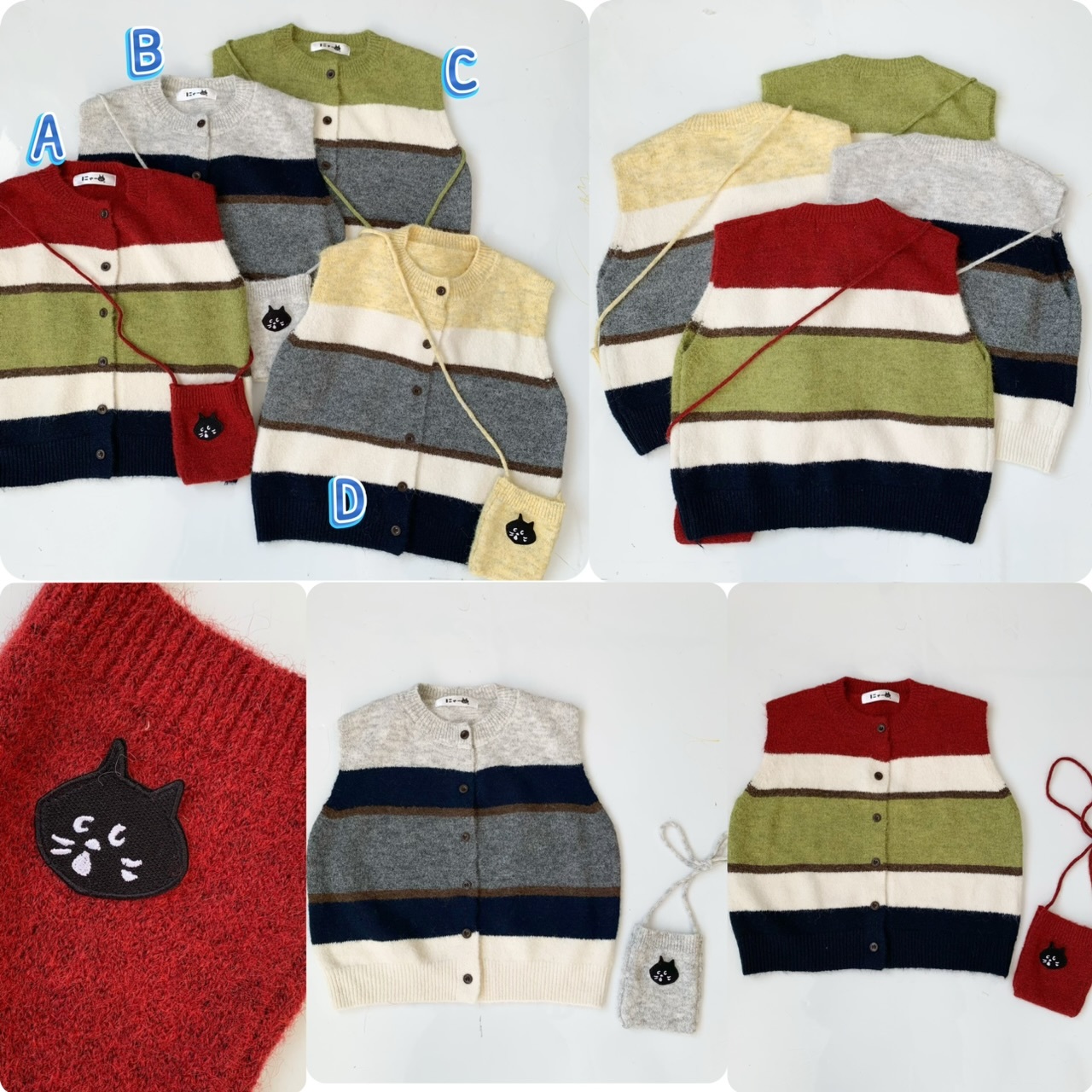 日系驚訝貓針織背心配小袋 -2600041-260131