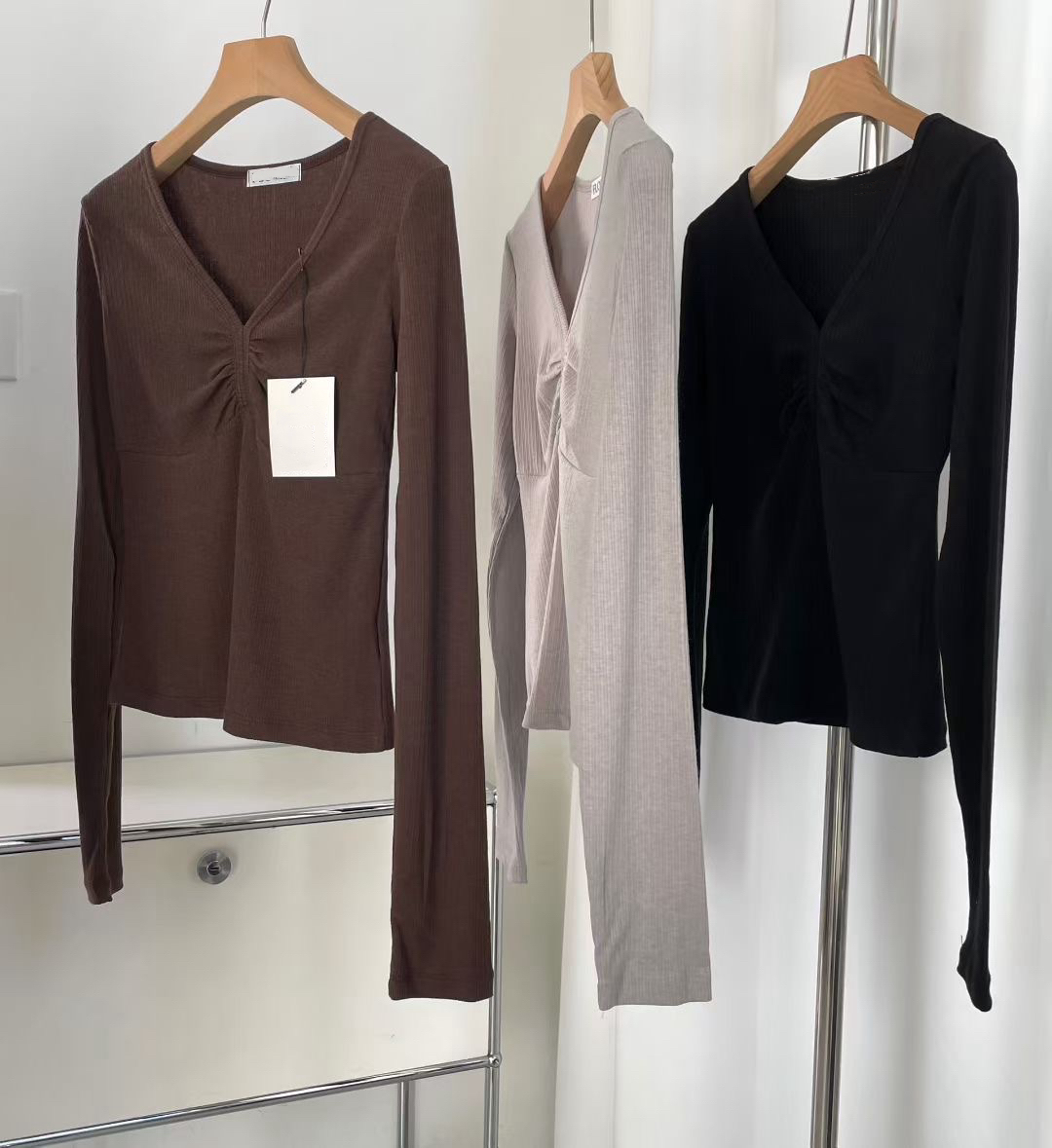 A02-抓皺上衣(棕/灰)