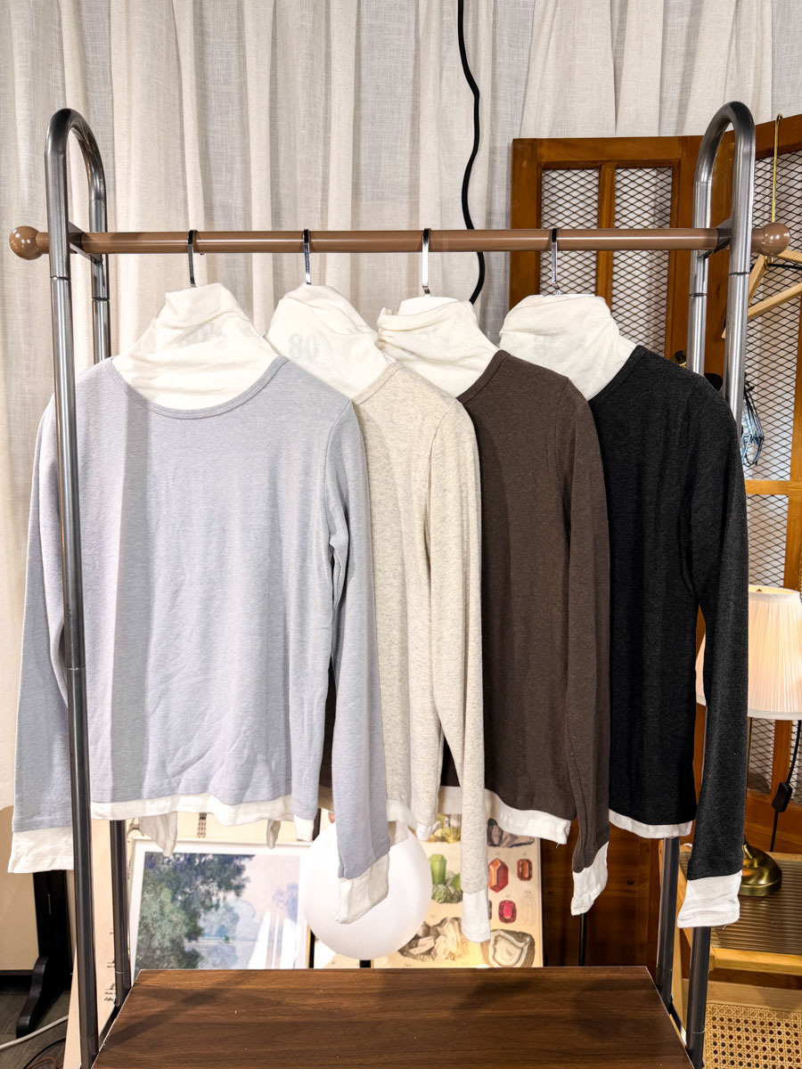 開倉低至半價😱FINALSALE📣【多買多優惠】內樽領．拼色 COTTON料 假兩件TOP【不設退換】