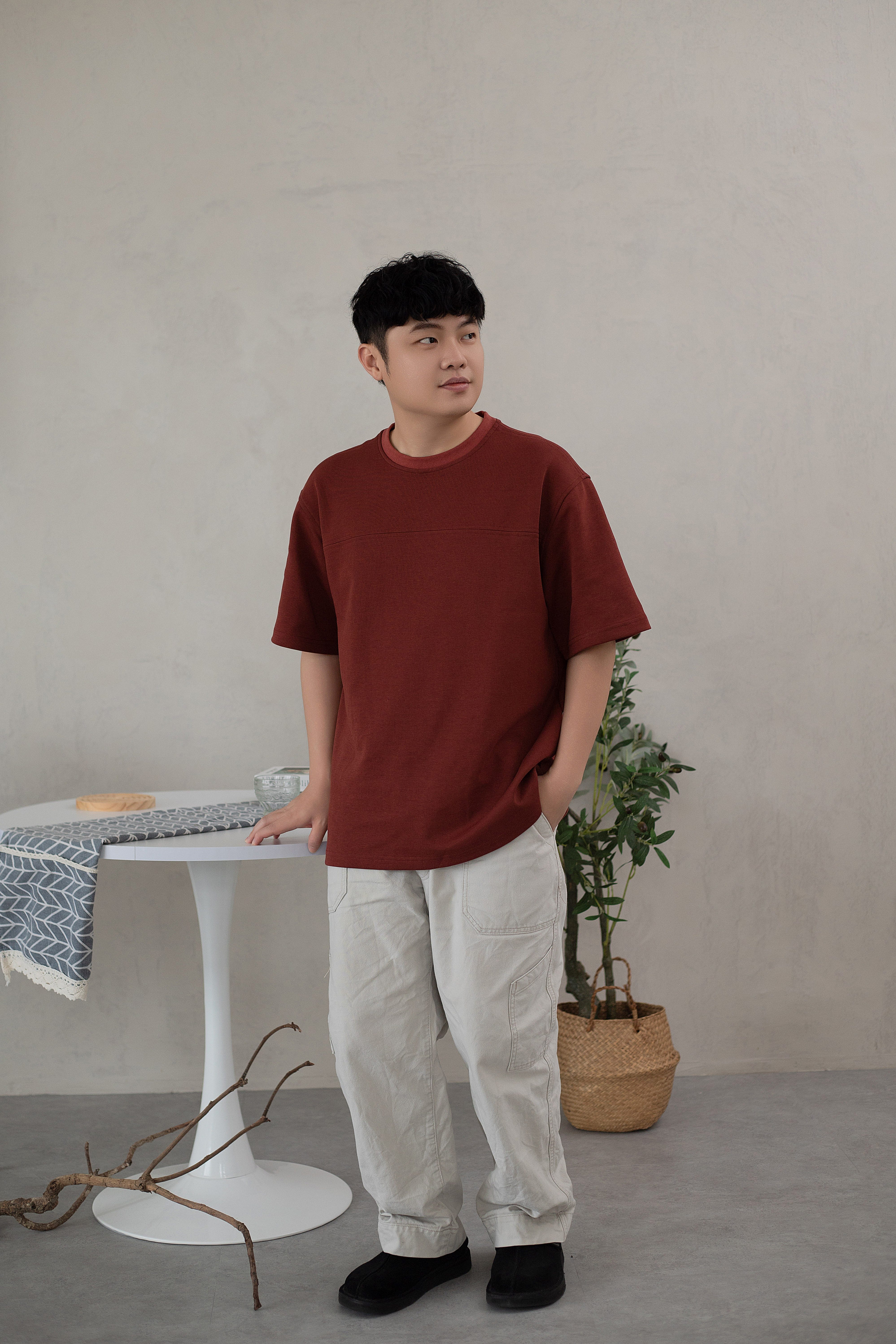 Yumo Men Panelled Tee Redwood -2613BSRED