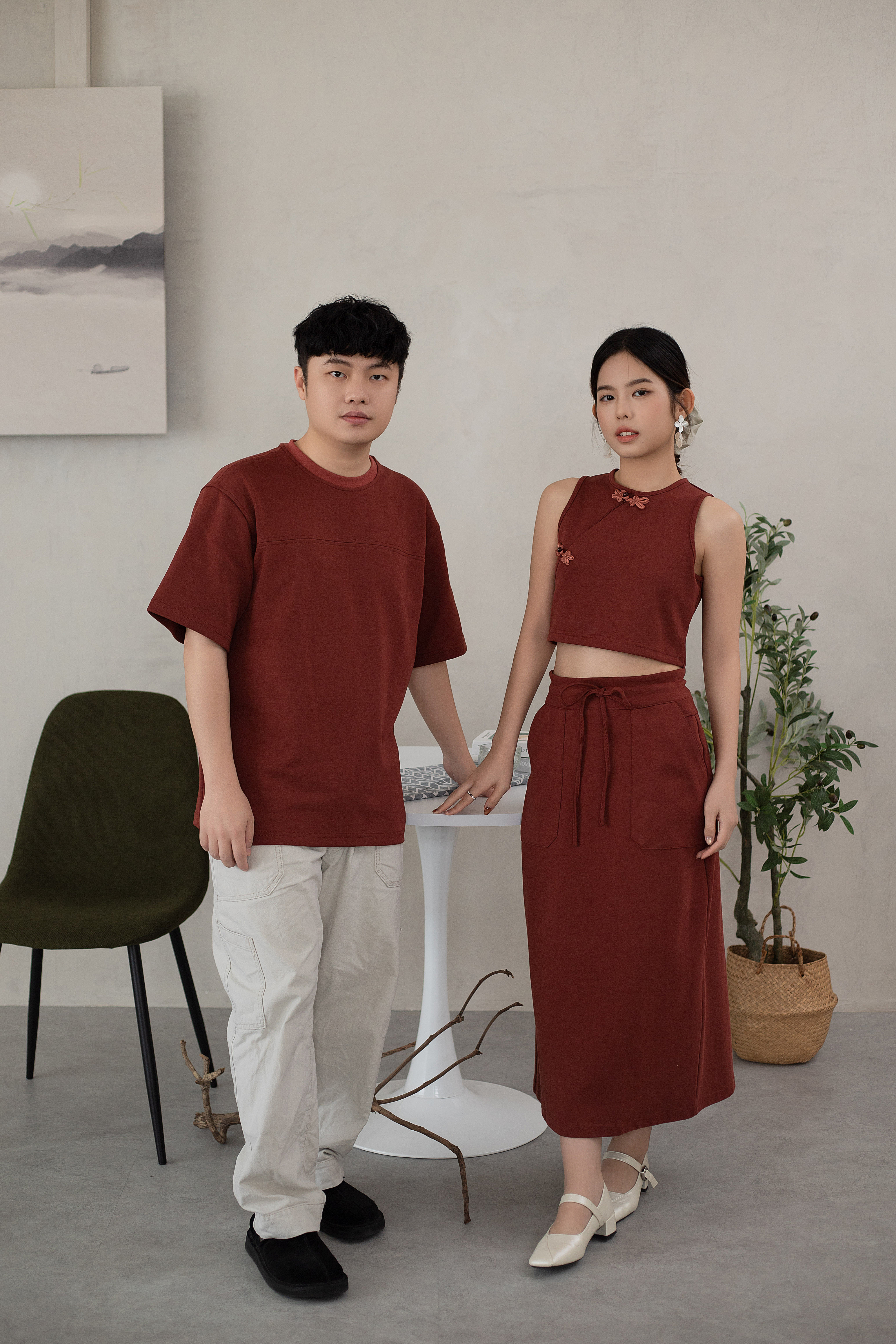 Yumo Men Panelled Tee Redwood -2613BSRED