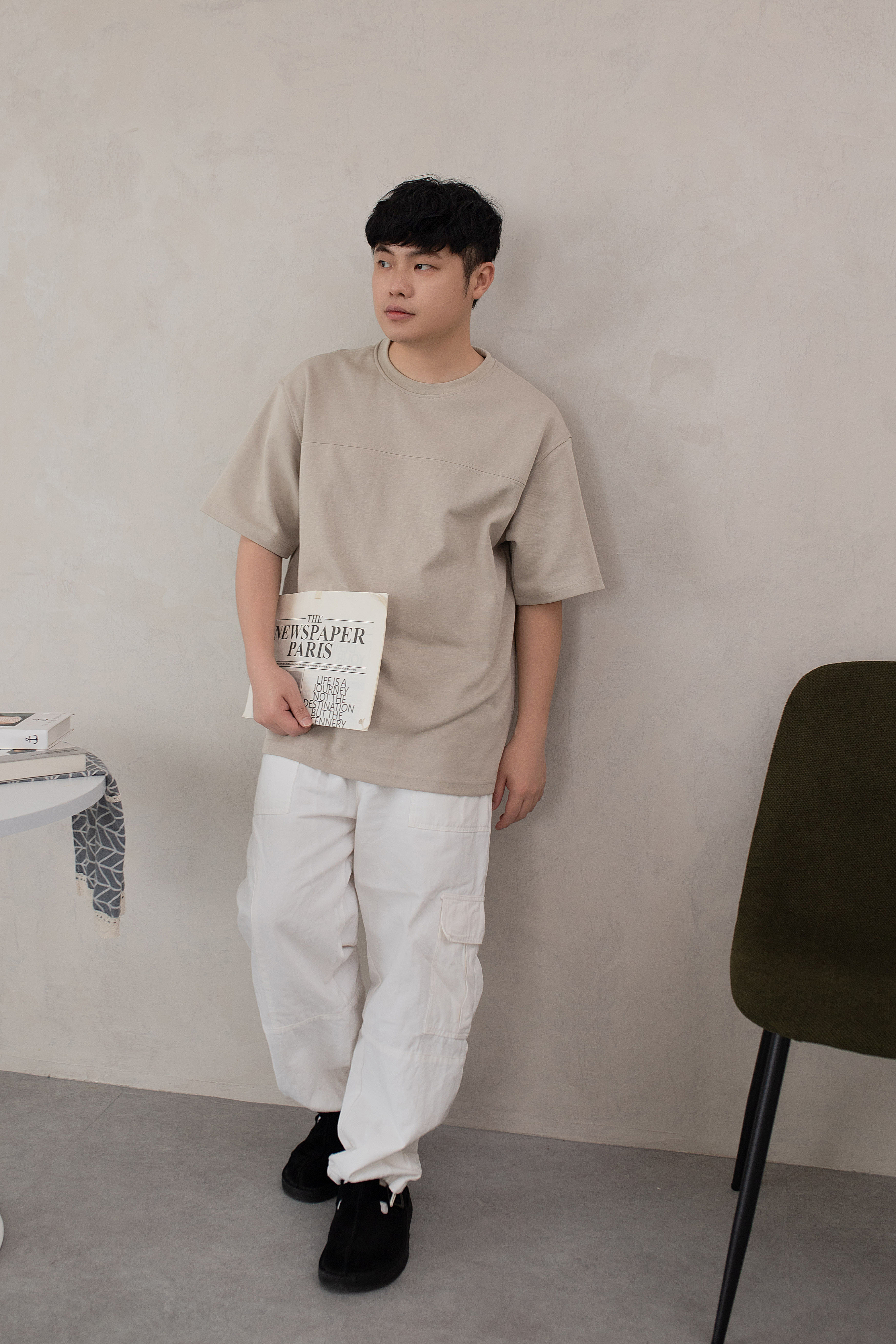 Yumo Men Panelled Tee Sand-2613BSSAN