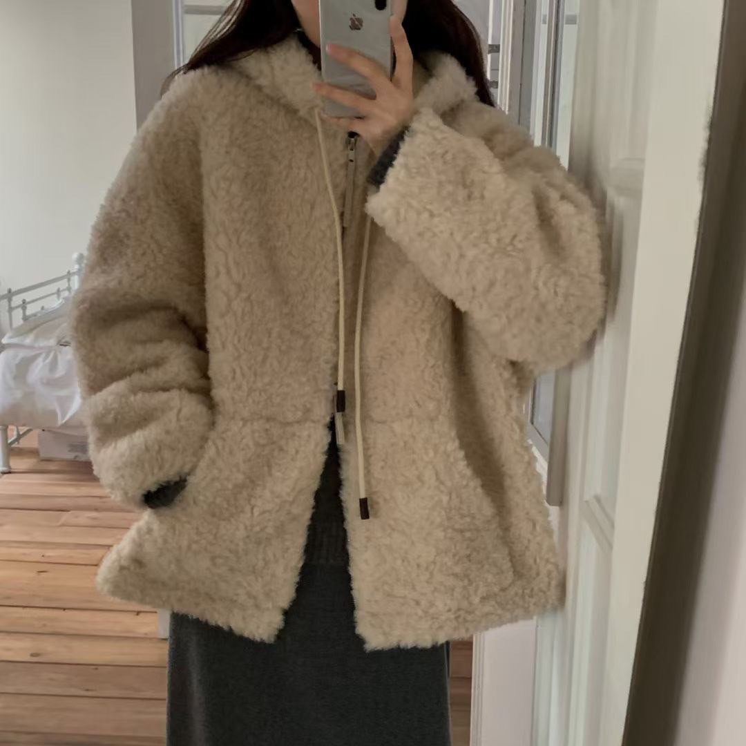 100%羊毛可愛連帽造型拉鍊QQ毛外套-F / 2色