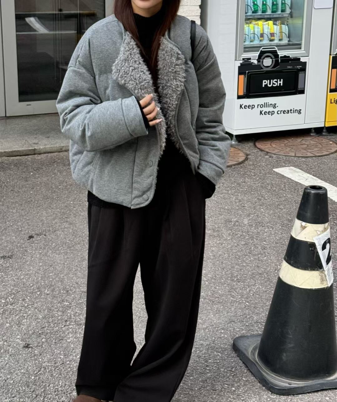 90%鴨絨內鋪QQ毛翻領縮腰外套-F / 2色