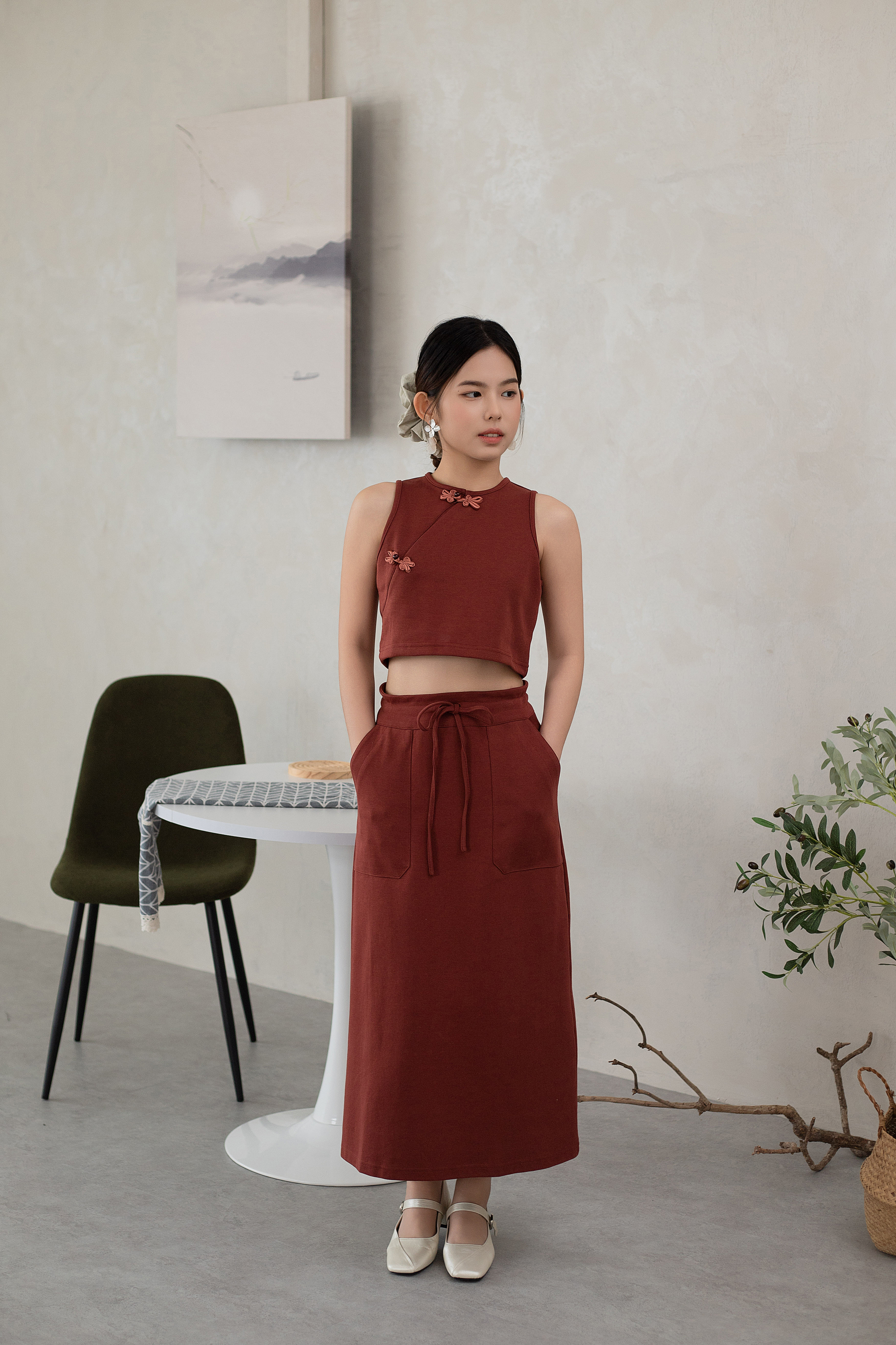 Yumo Cheongsam Top Redwood-2611BVRED