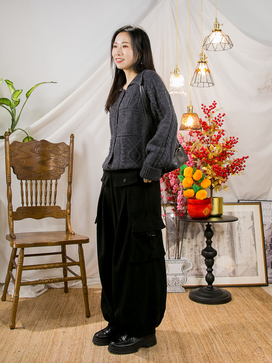 ⬇️開倉低至半價😱FINALSALE📣 橡根腰．前兩假袋．腳位打摺．絨絨料褲 (有袋)【不設退換】