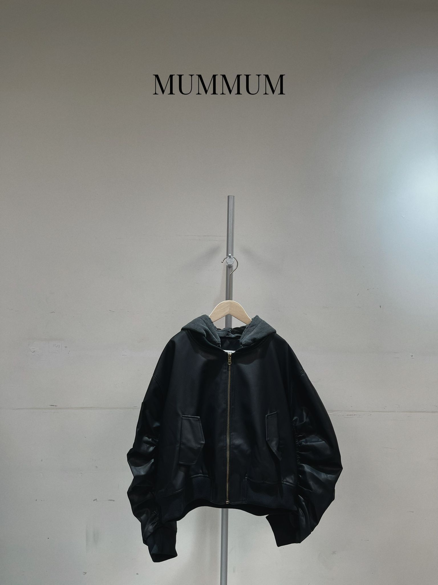 0213072a/花樣設計連帽皮革外套 50/46/22