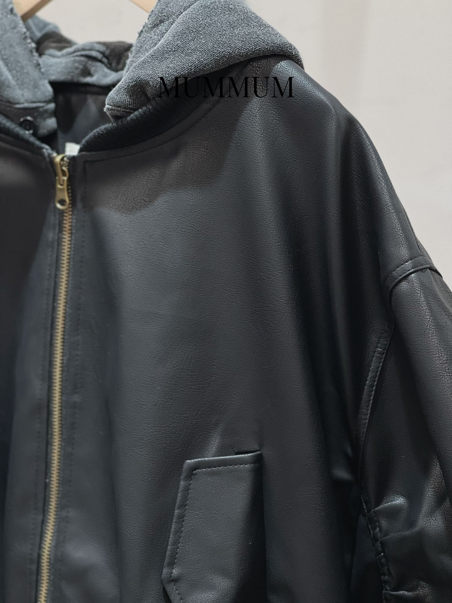 0213072a/花樣設計連帽皮革外套 50/46/22