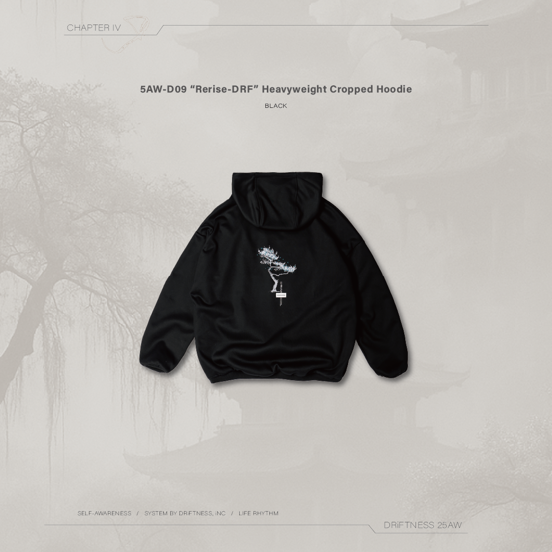 DRiFTNESS｜5AW-D09 "Rerise-DRF" 重磅背圖短版帽踢 - Black