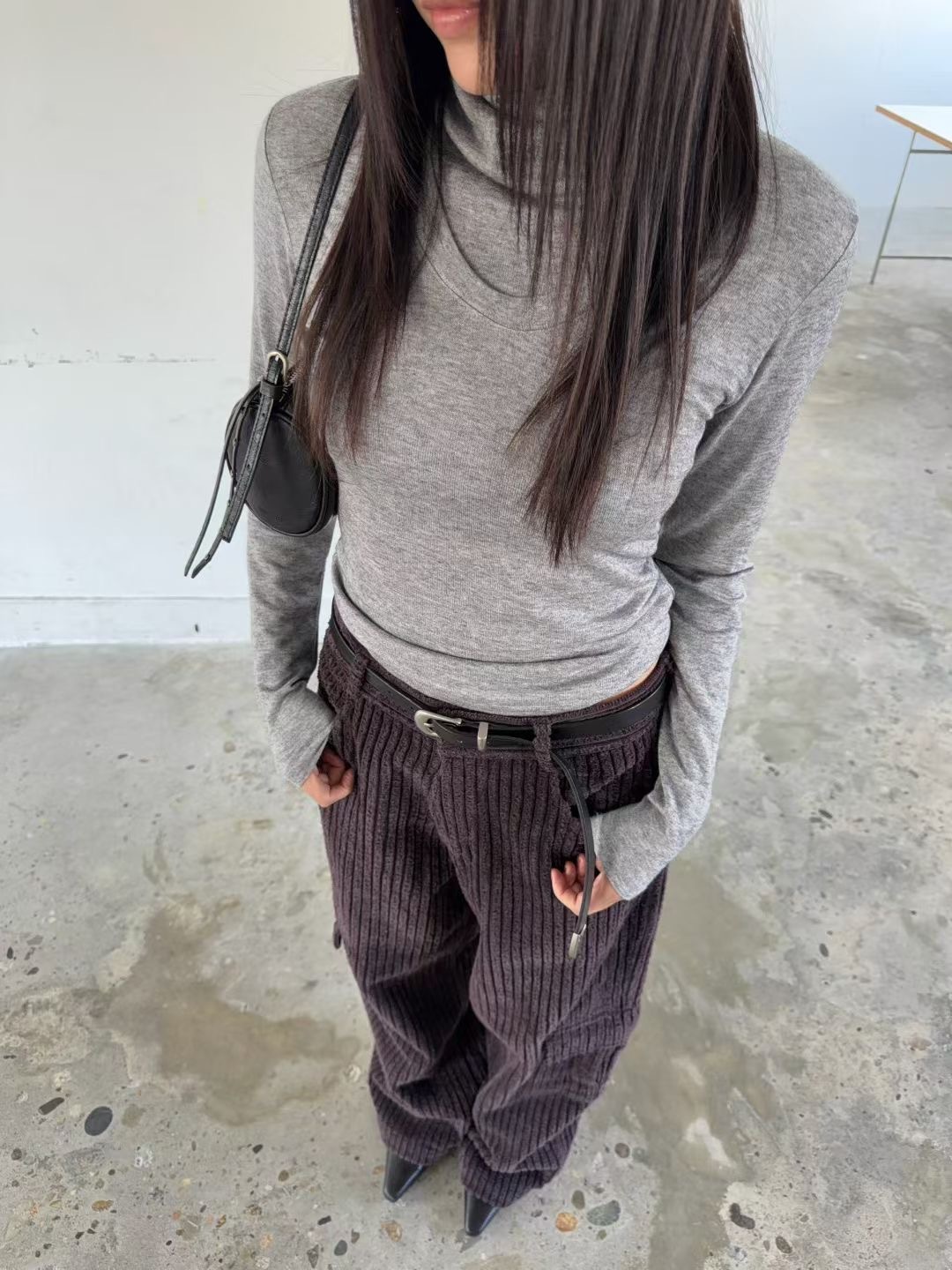 B04-假兩件高領上衣(淺灰)