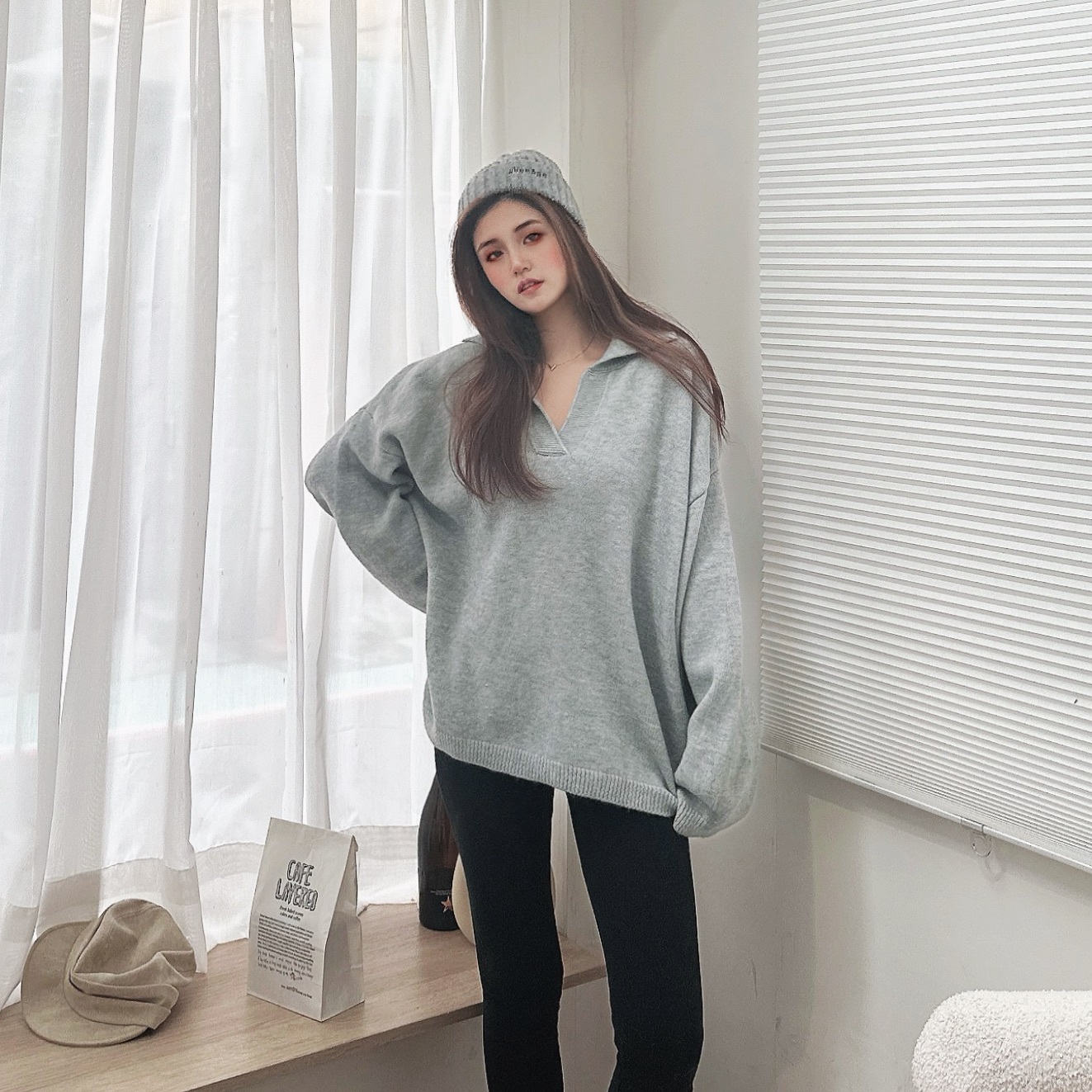 翻領素色針織毛衣/四色