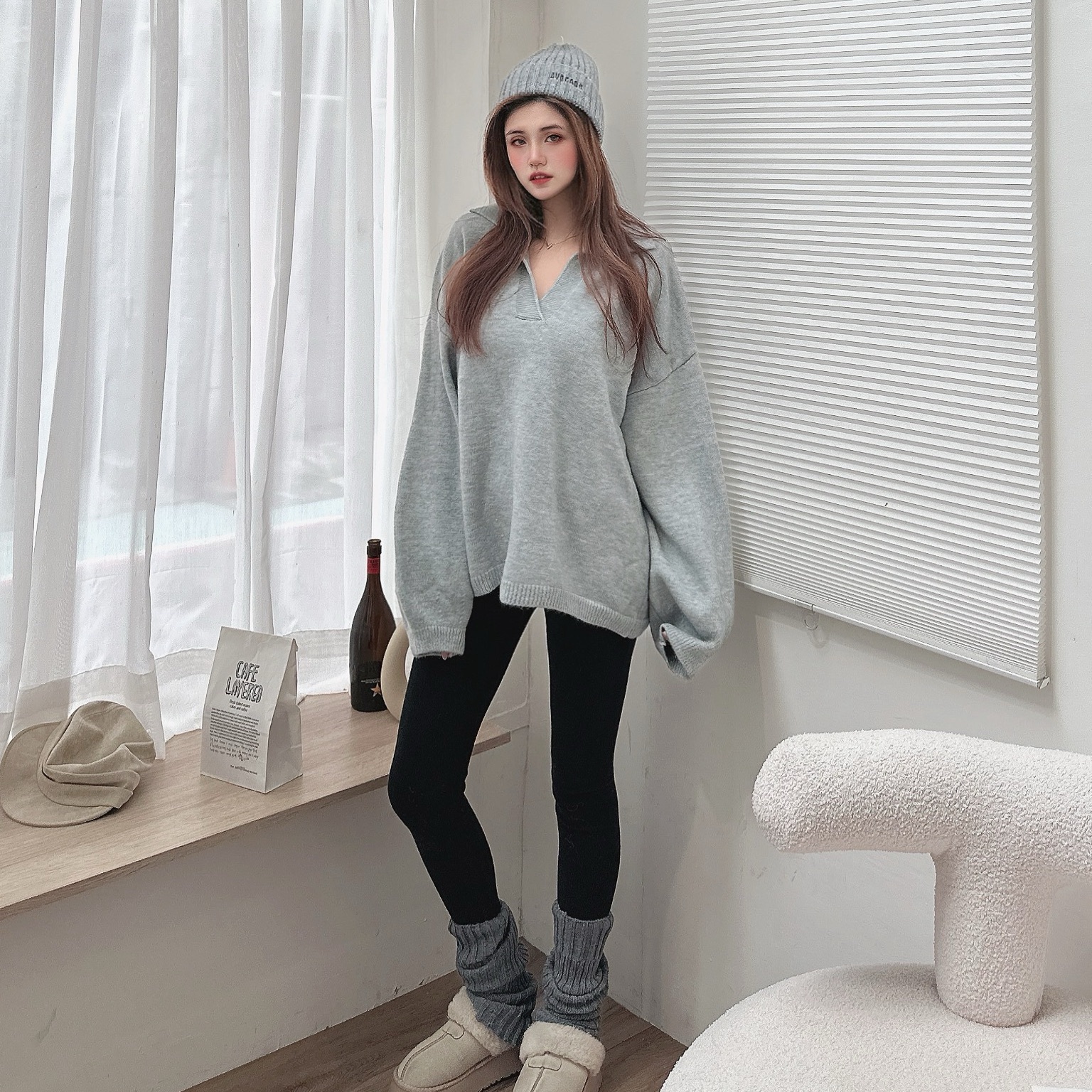 翻領素色針織毛衣/四色