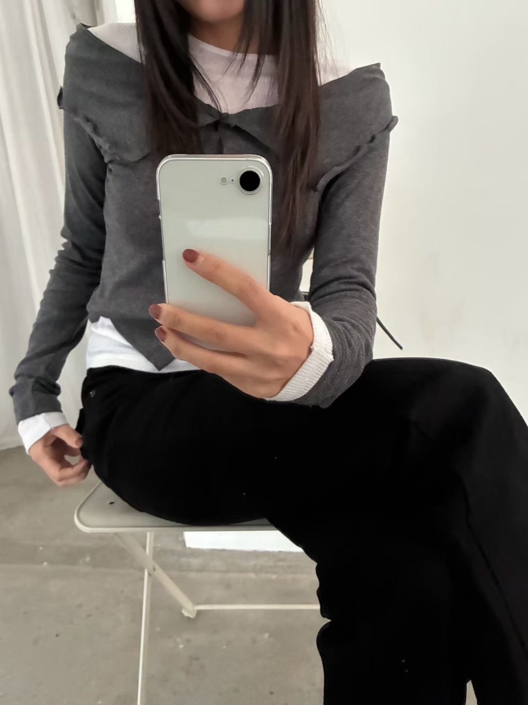 B05-女神款外翻領上衣(灰/棕)