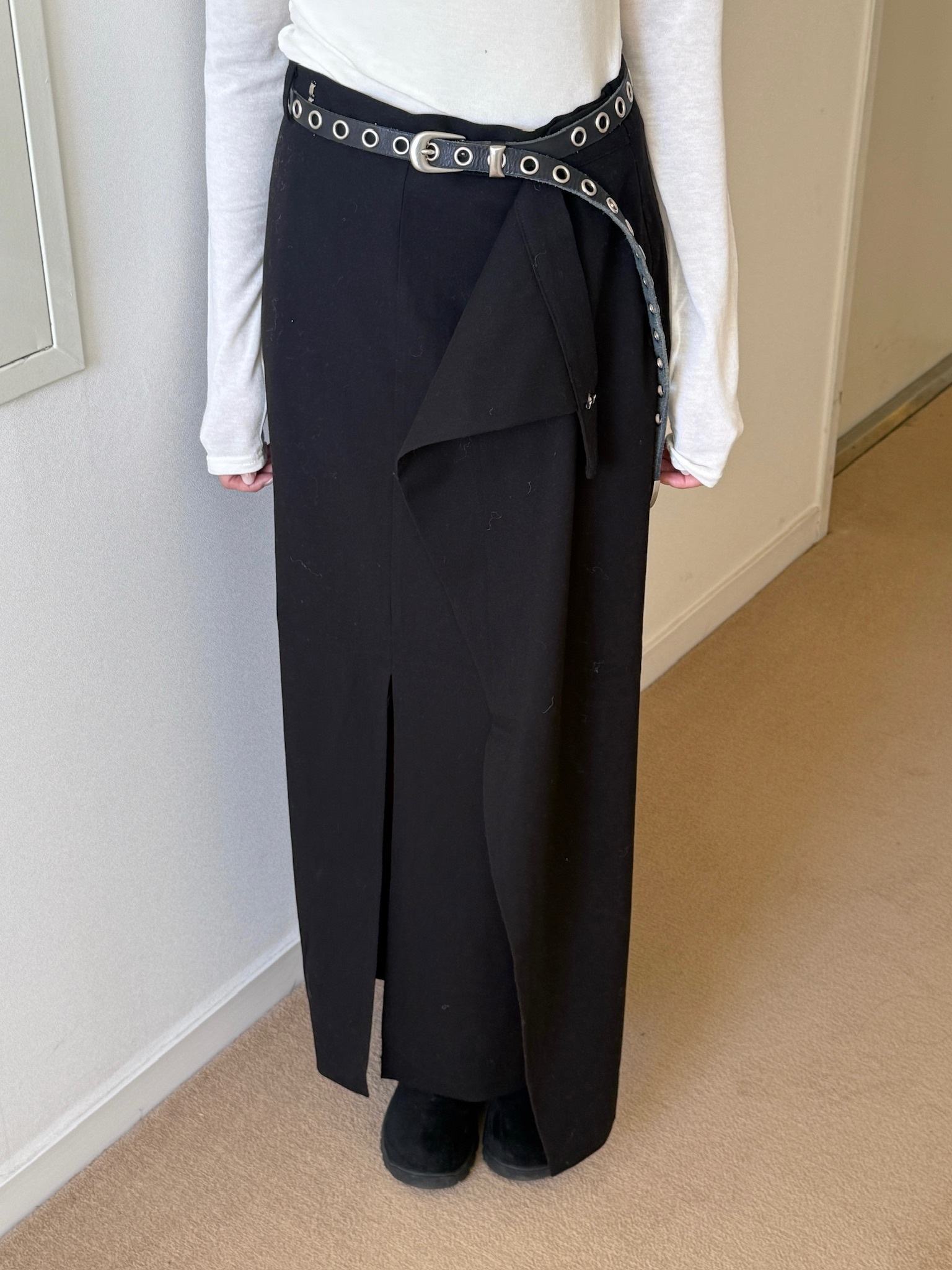 高個子推薦！兩穿率性直筒裙(黑)