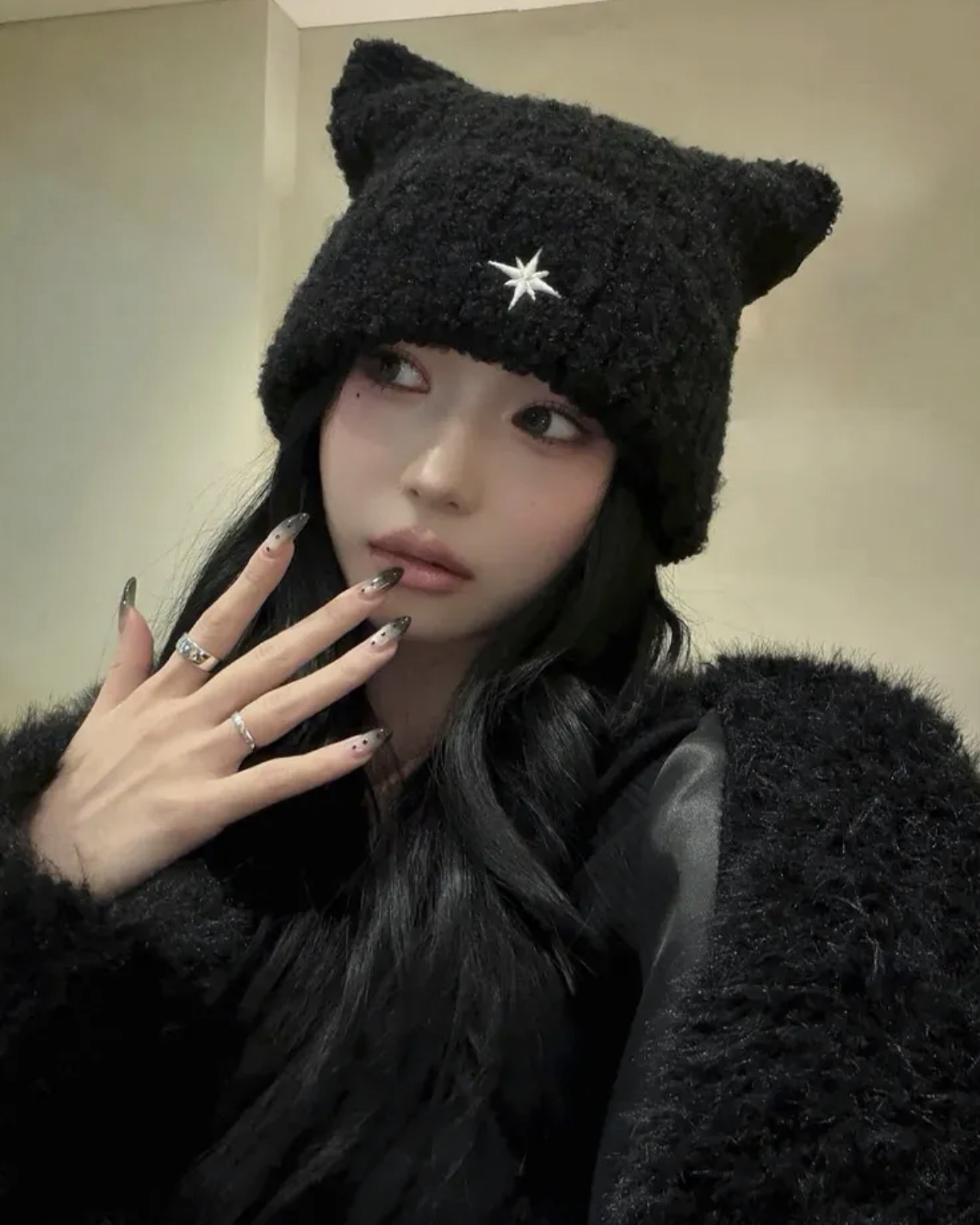 韓國🇰🇷 NOMBRE 刺繡貓耳毛線帽 毛帽 MLB平替 共3色