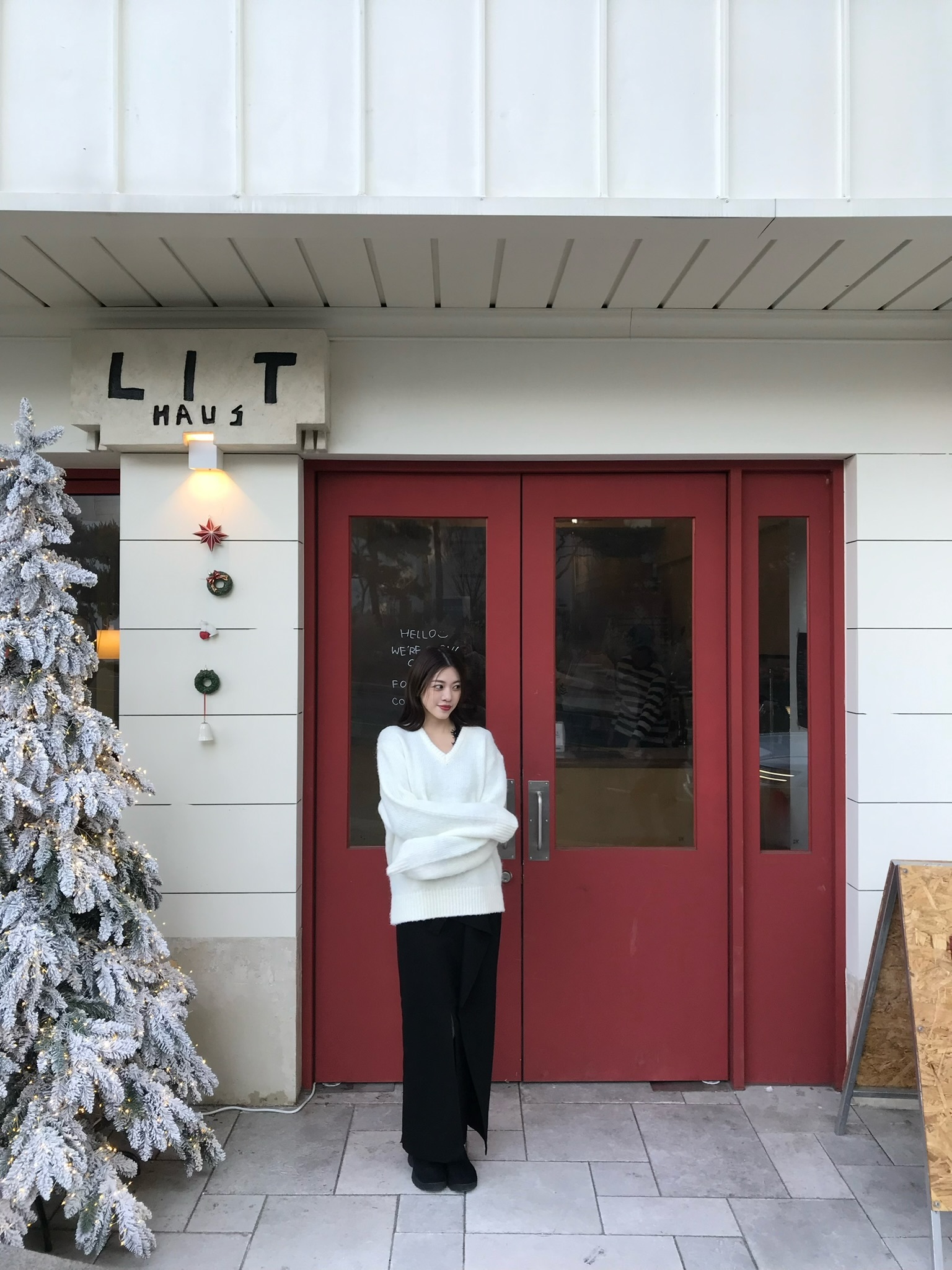 oversized柔軟v領毛衣(白/灰)