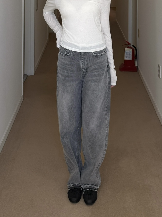 限量特賣款! A03-煙灰刷白直筒牛仔褲