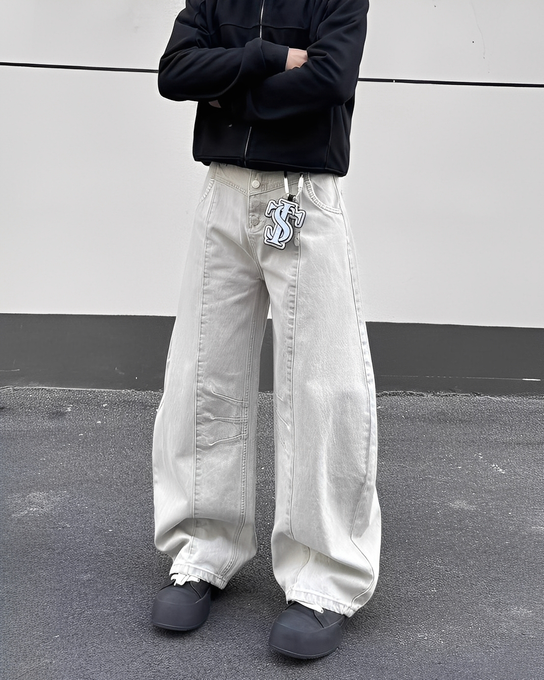 美式 復古 解構 水洗 彎刀 牛仔 長褲 彎刀褲