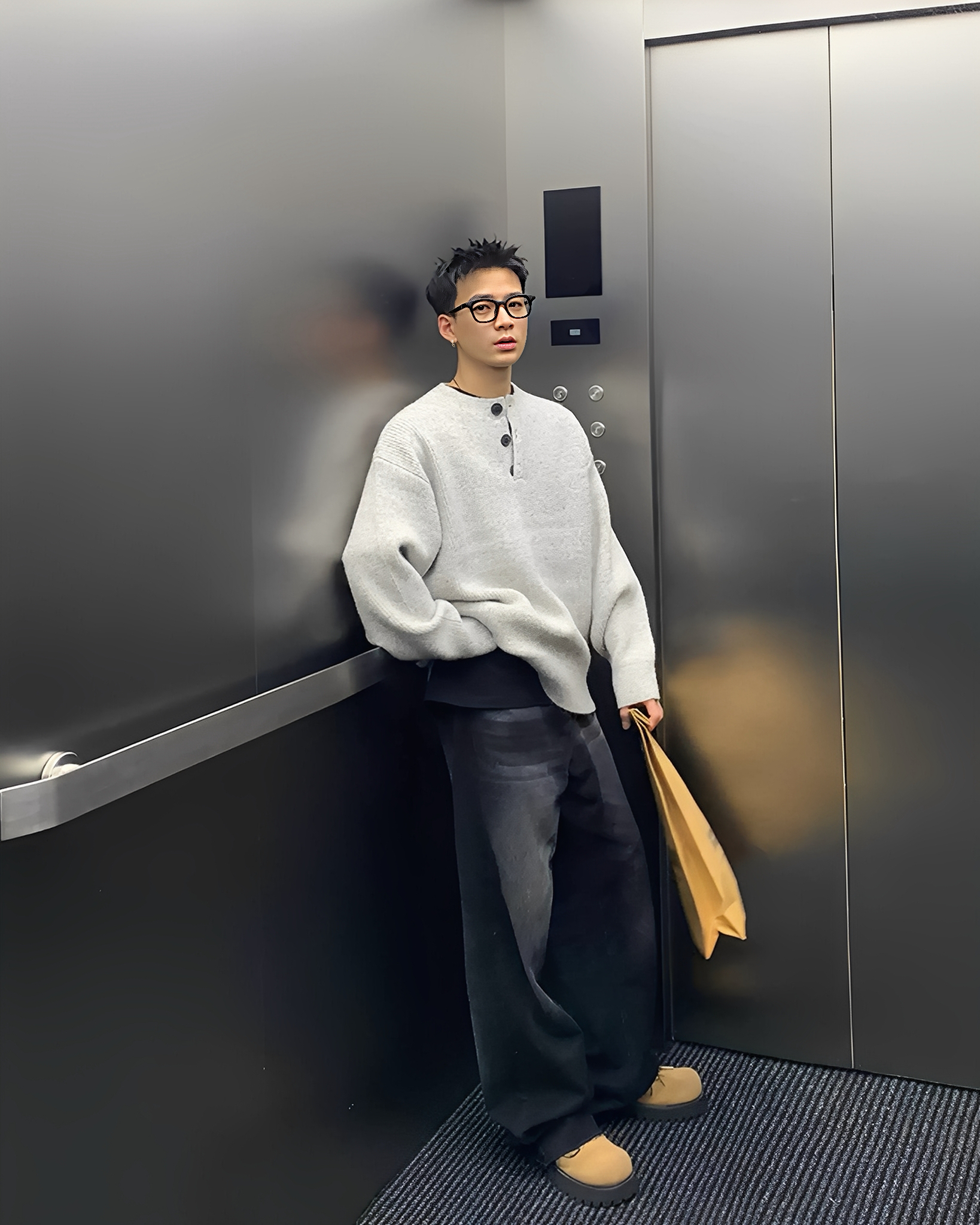 日系 復古 亨利領 排扣 針織 毛衣