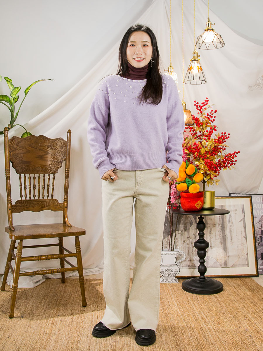 ⬇️開倉低至半價😱FINALSALE📣領位前後釘珍珠．毛毛冷料TOP【不設退換】