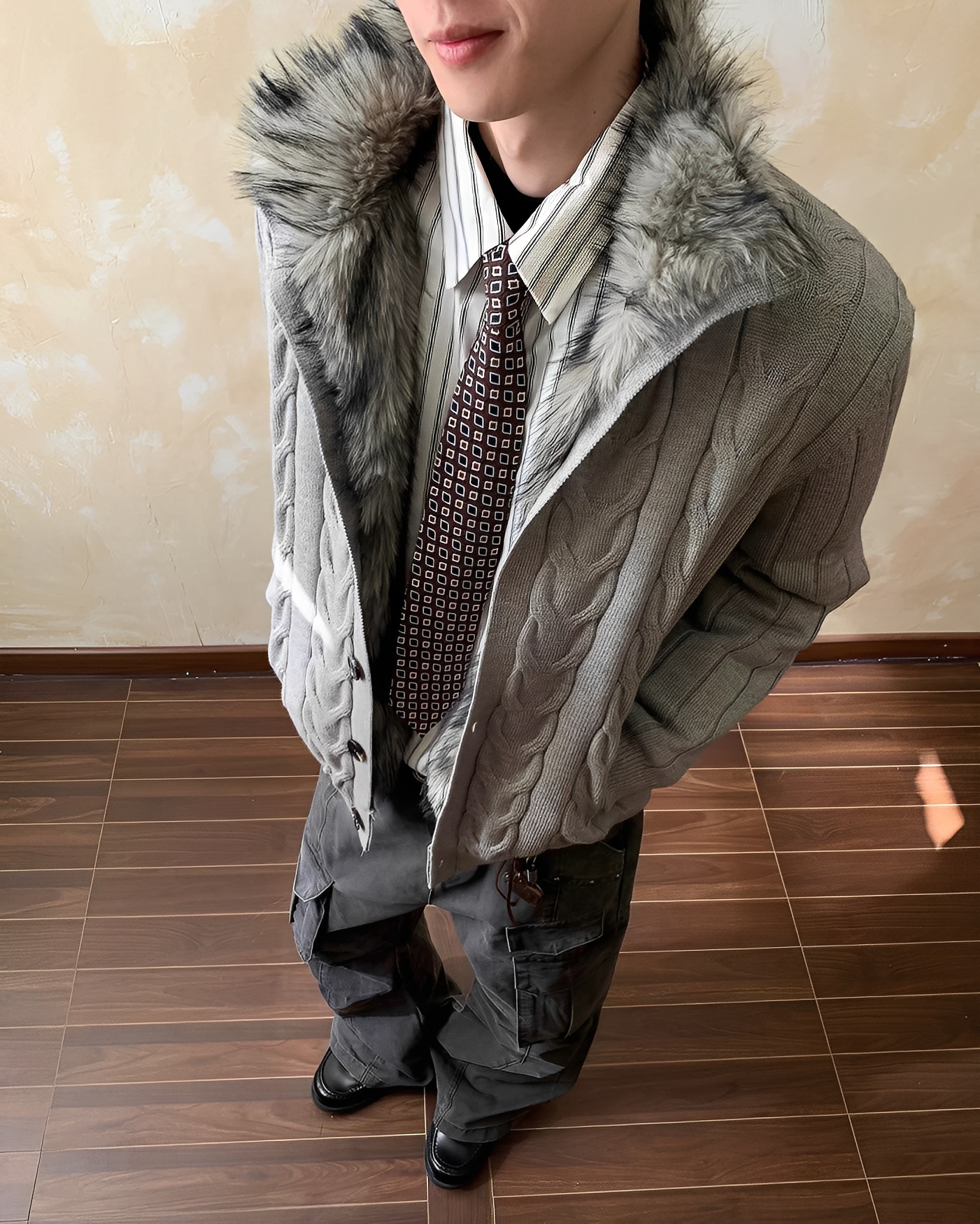 秋冬 老錢風 麻花 毛領 男女 外套