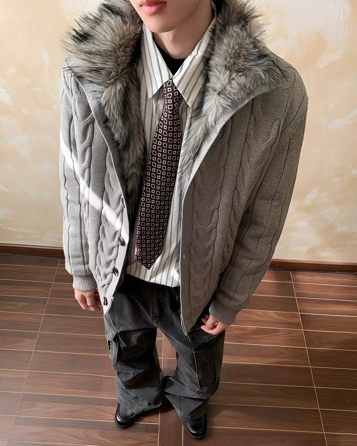 秋冬 老錢風 麻花 毛領 男女 外套