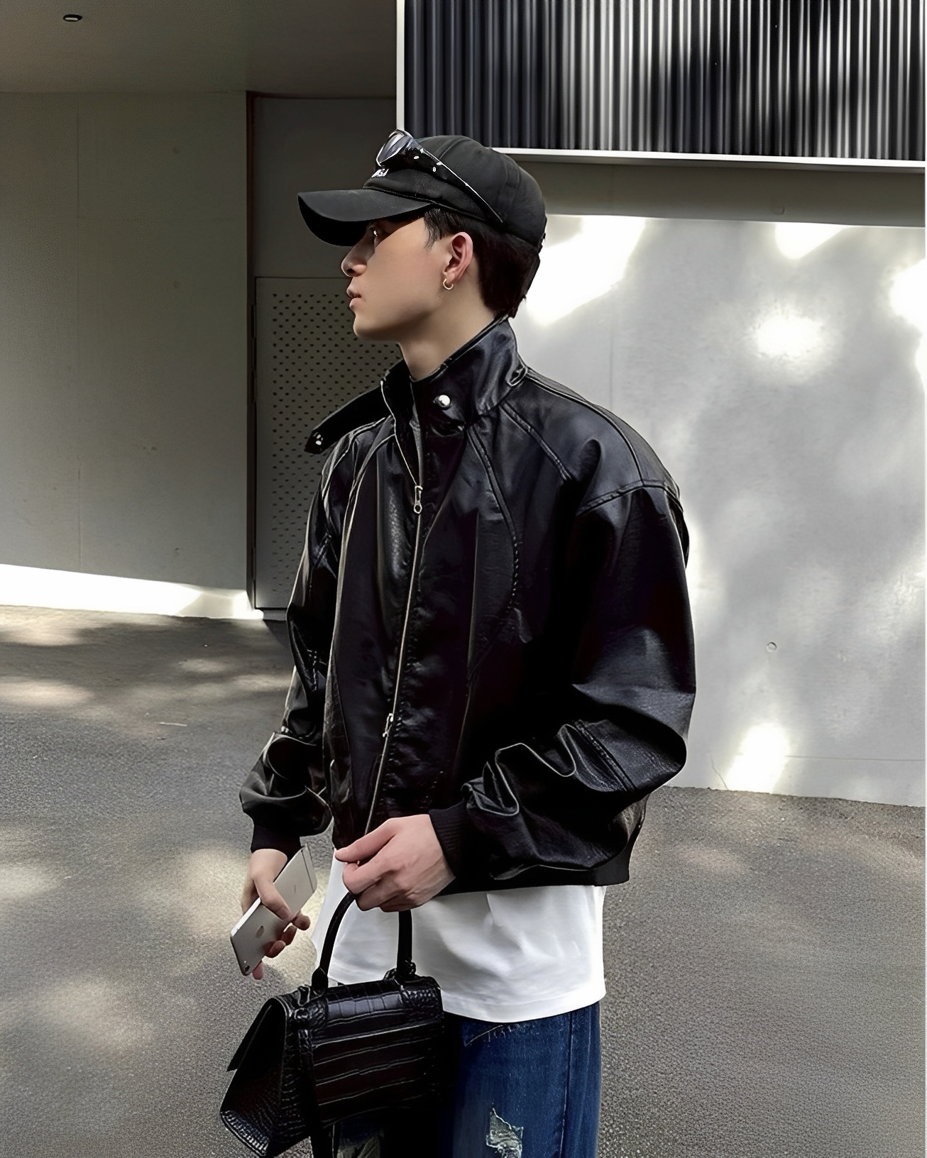 復古 街頭 亮面 立領 墊肩 外套