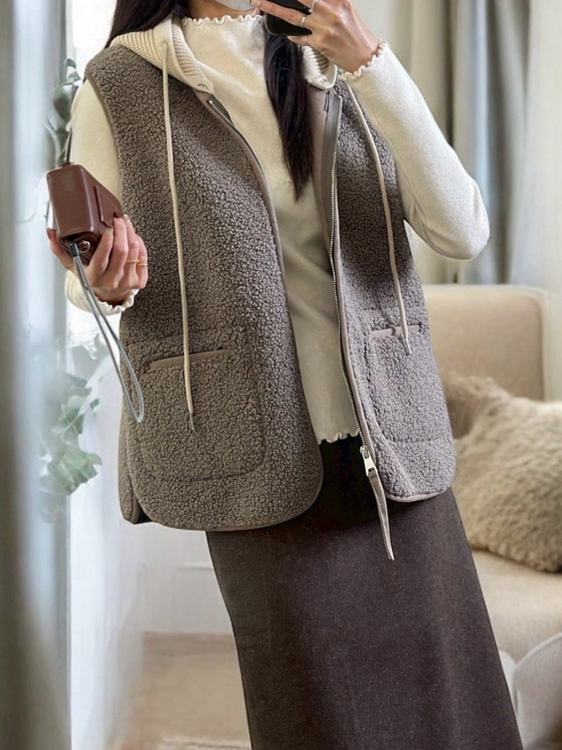 俏皮熊熊毛保暖背心｜可拆帽設計的溫柔層次款 ⚡️闆娘推薦 搶現貨 ⚡️