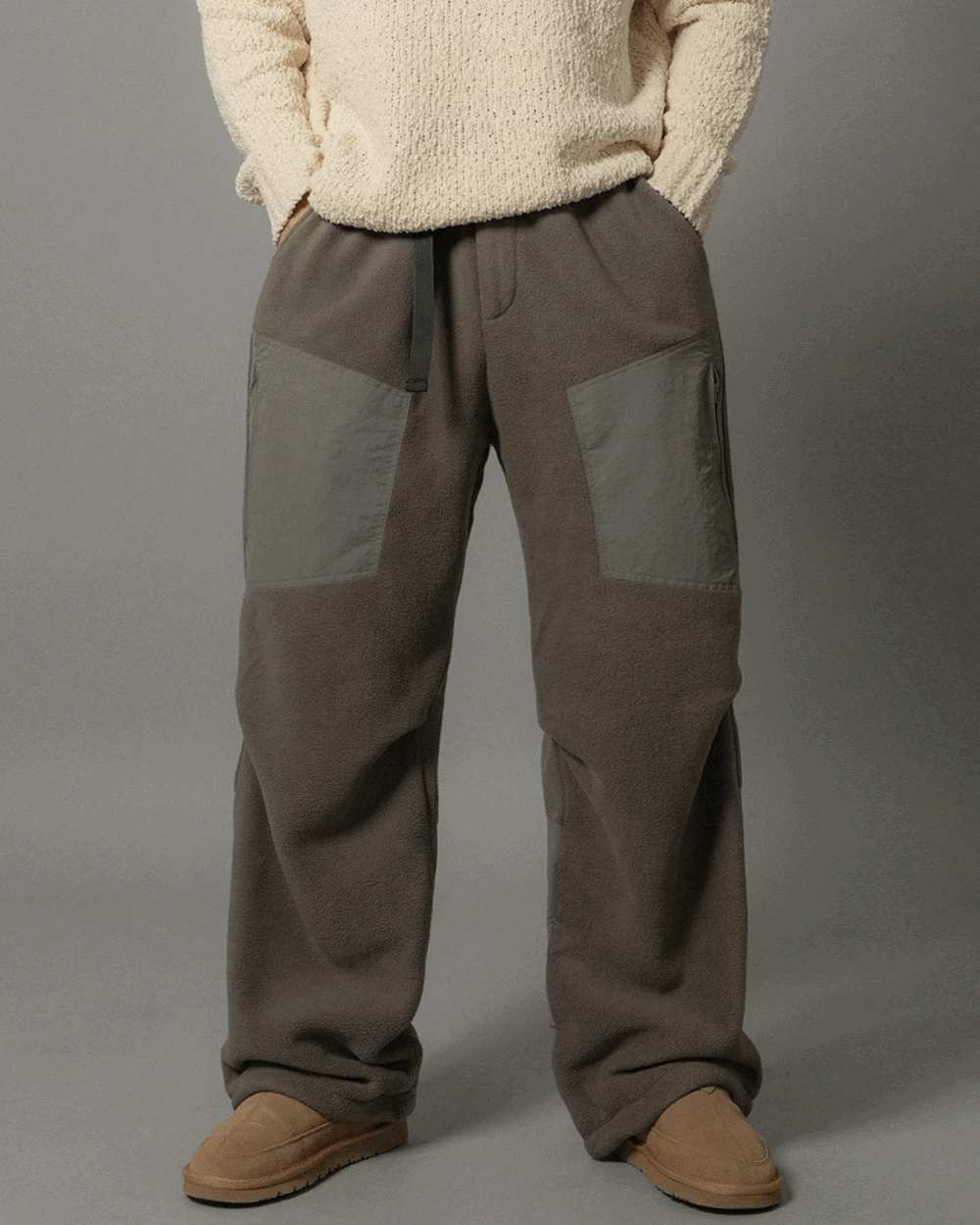 刷毛拼接工裝褲