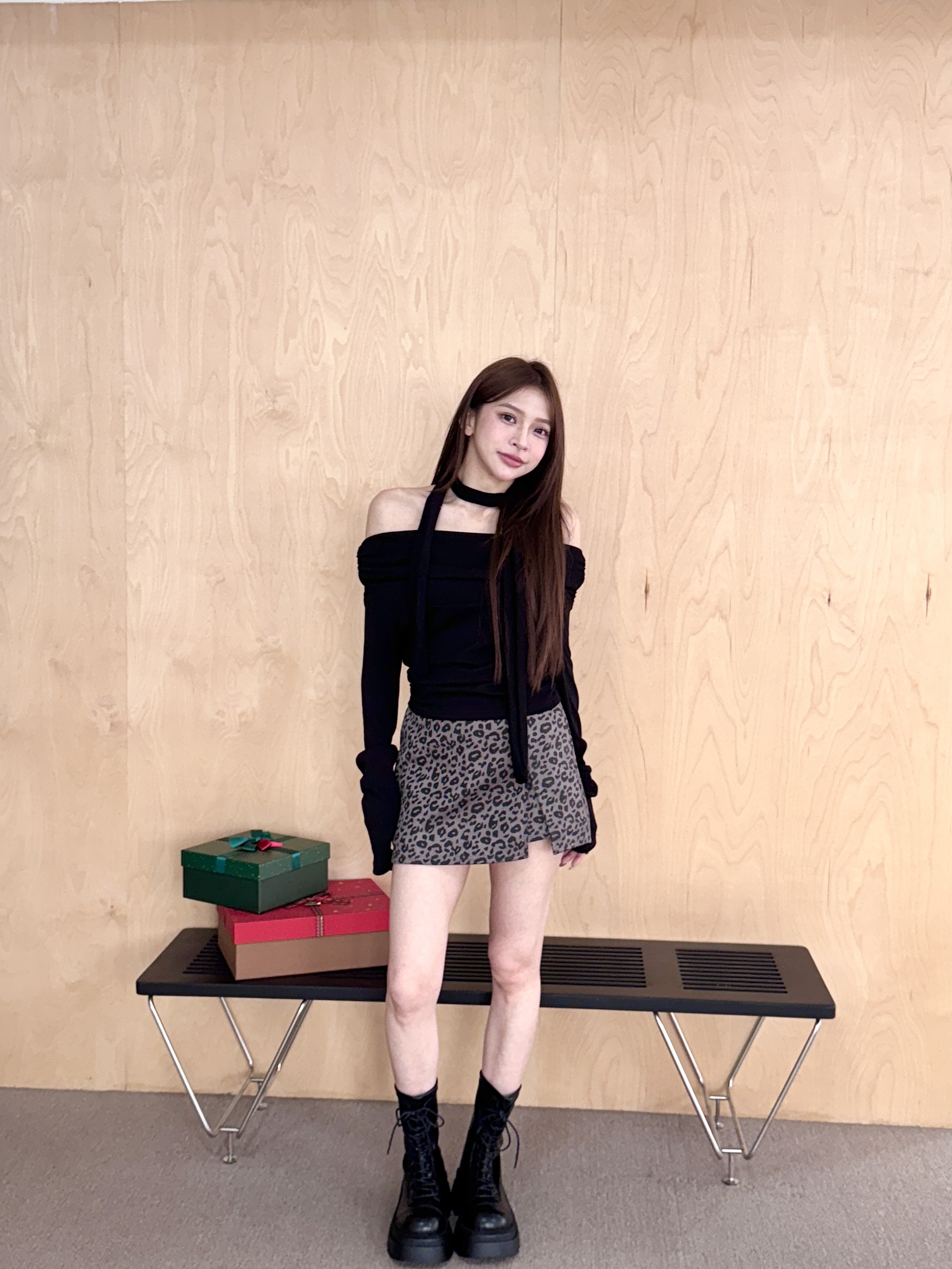 現貨+預購 太空棉豹紋小開衩褲裙