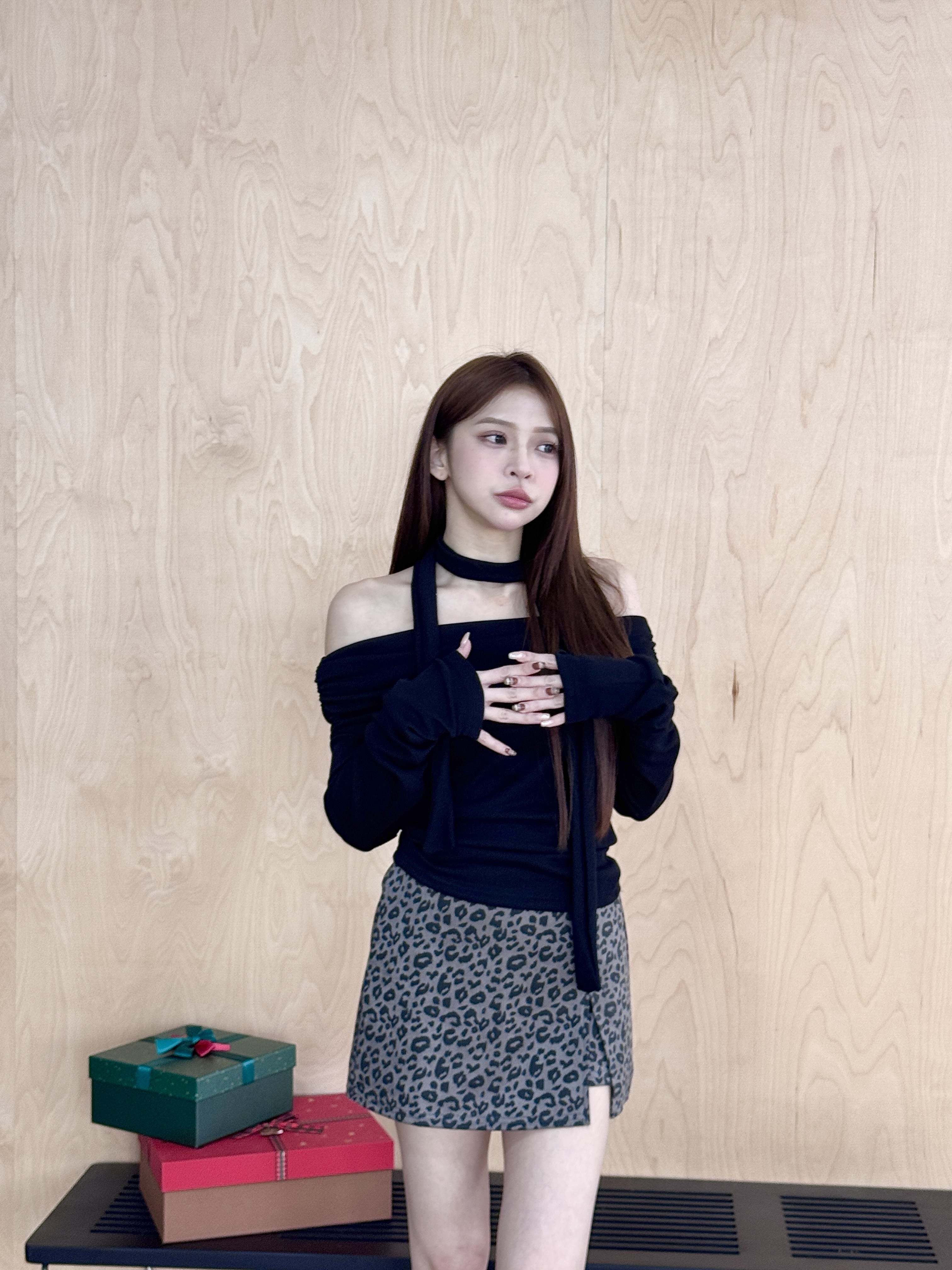 現貨+預購 太空棉豹紋小開衩褲裙