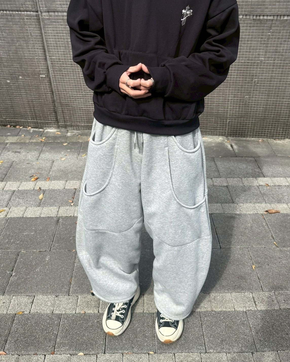 立體 弧線 大口袋 刷毛 棉褲