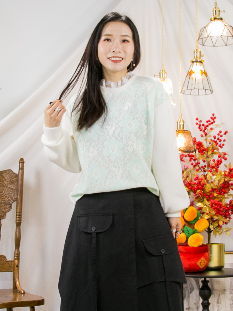 ⬇️開倉低至半價😱FINALSALE📣 領位LACE RUFFLE．前幅 拼色LACE PRINT．絨絨料TOP【不設退換】