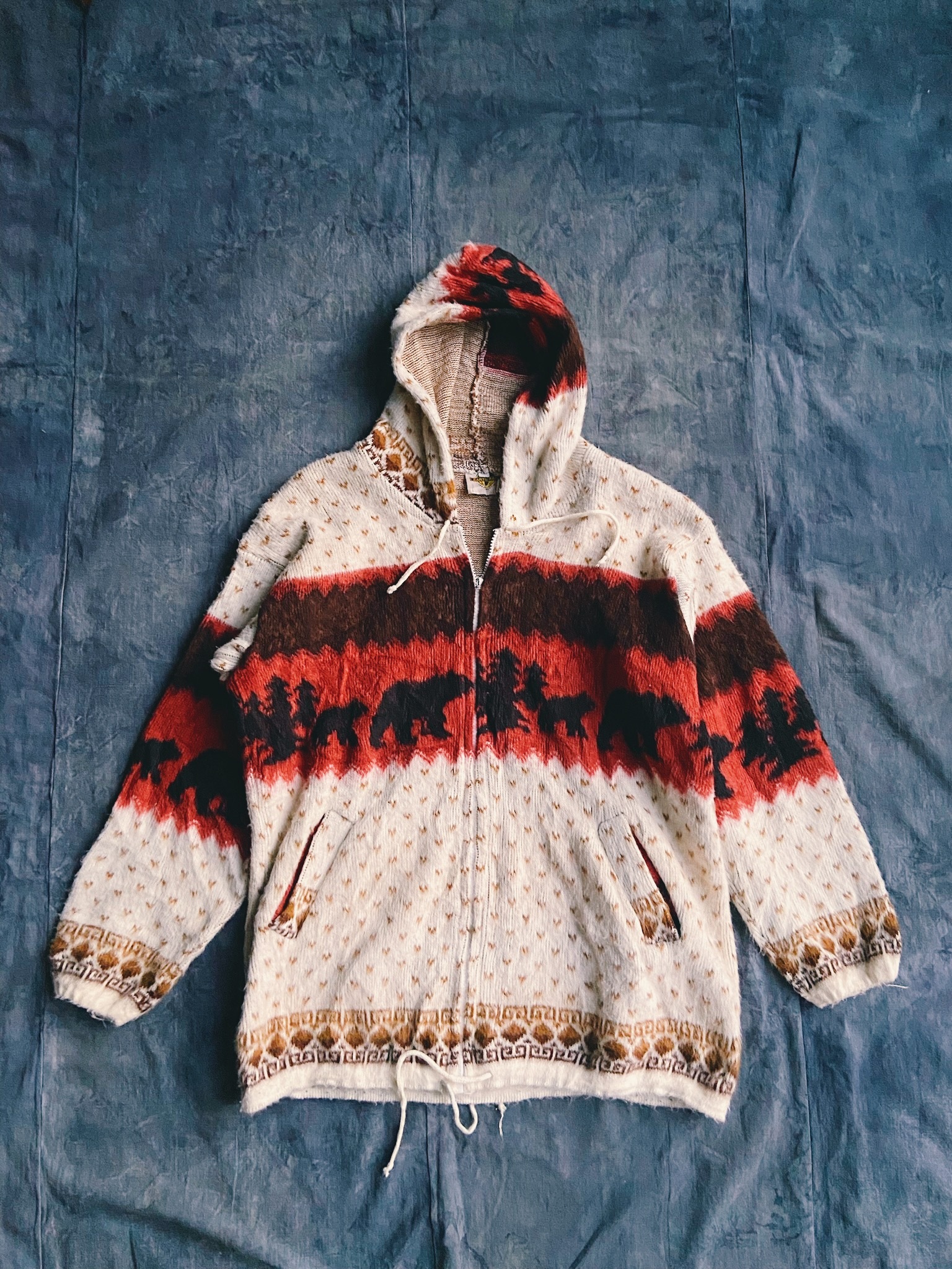 Vintage Mohair Hooded Pattern Jacket/ 美國馬海毛 戶外連帽刷毛外套 動物圖騰