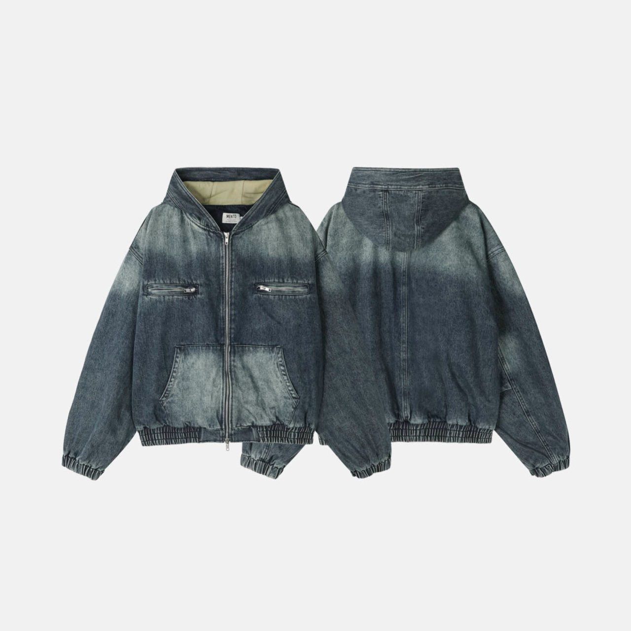 洗水連帽拉鍊牛仔褸 MENTO-017JK